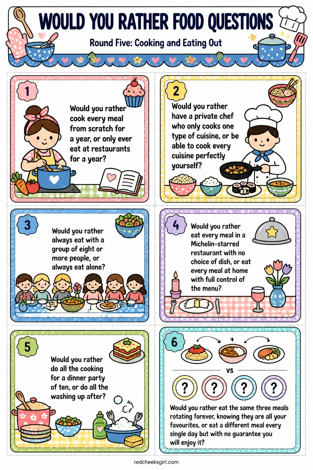 Round Five: Cooking and Eating Out Cards A printable