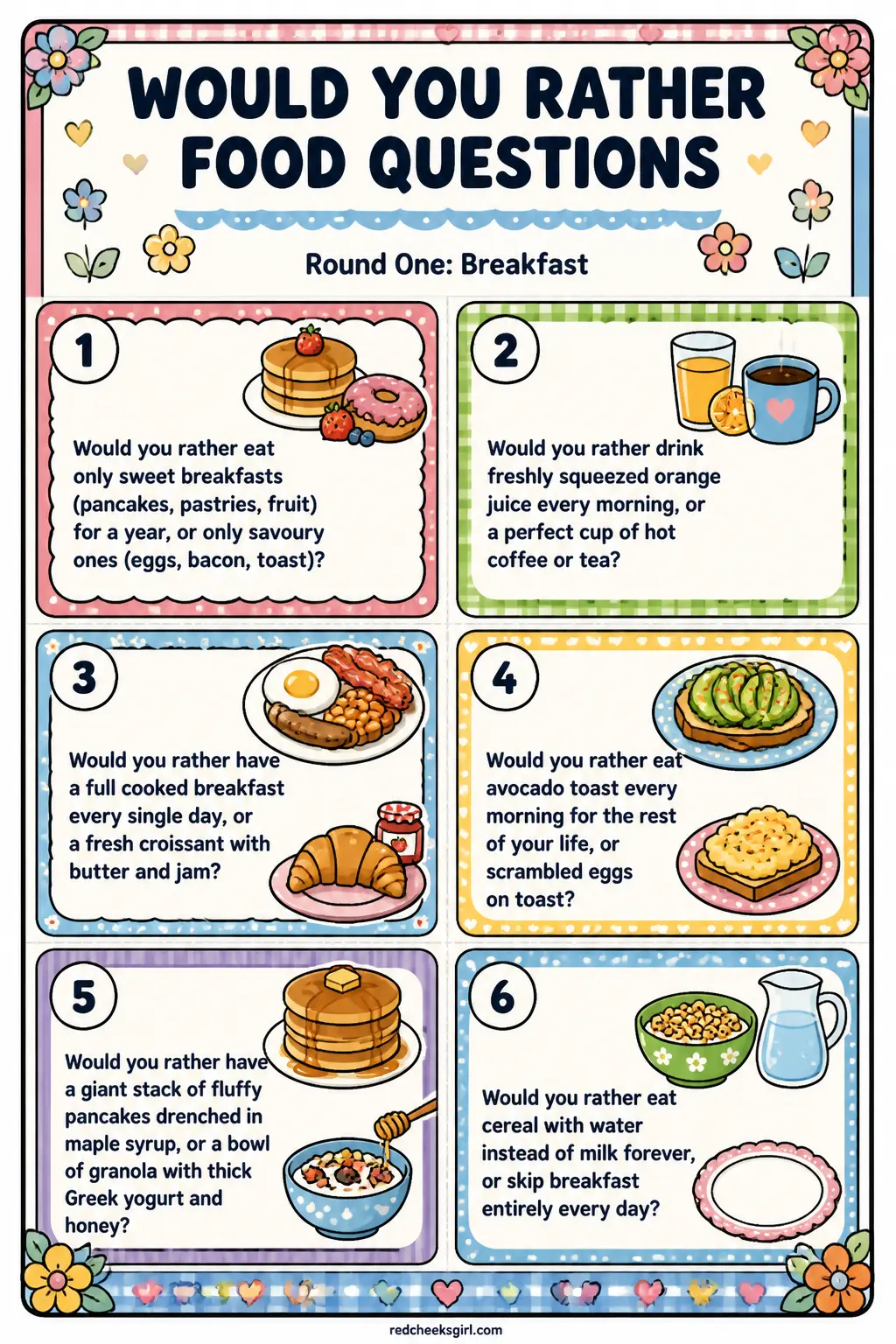 Round One: Breakfast Cards A printable