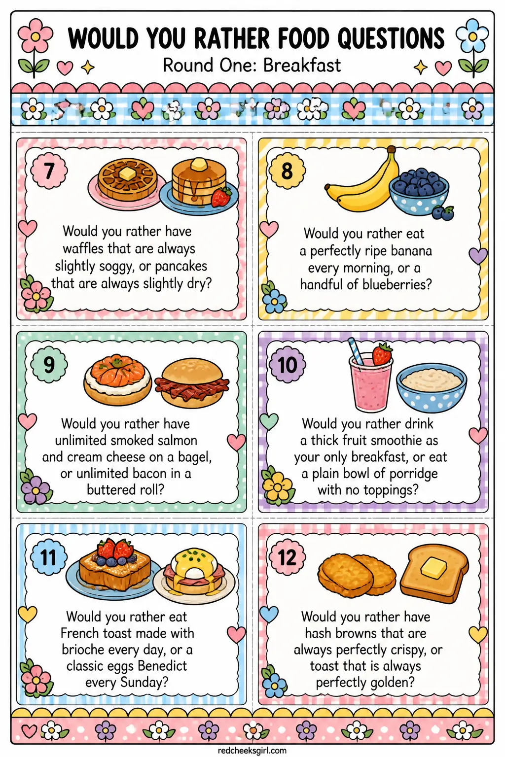 Round One: Breakfast Cards B printable