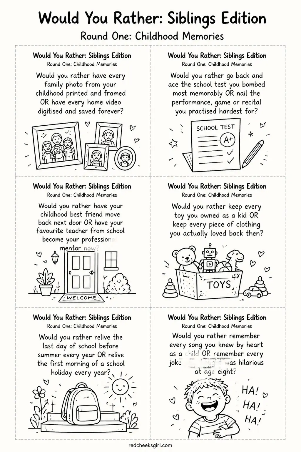 Childhood Memories Cards B printable