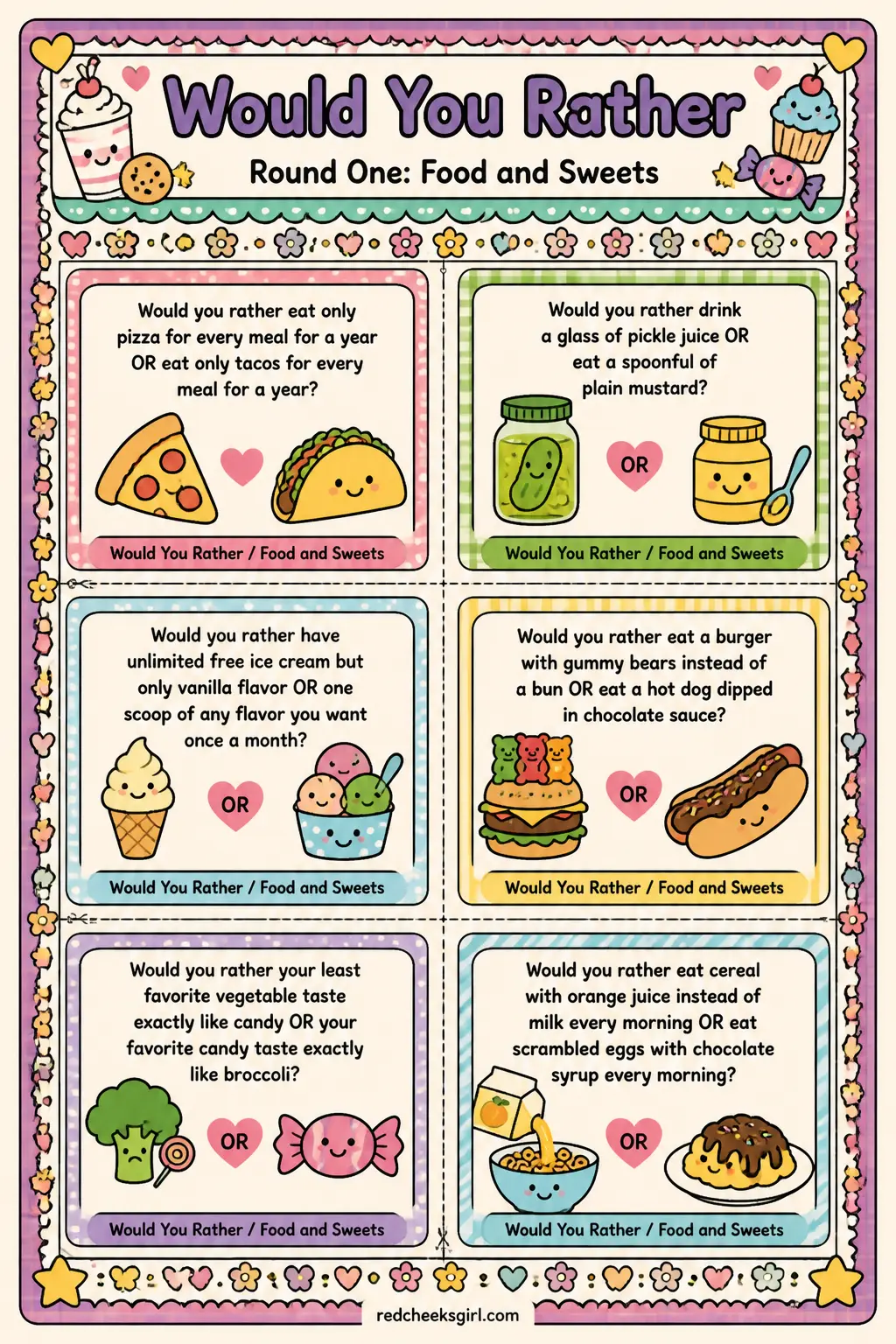 Food and Sweets Cards A printable