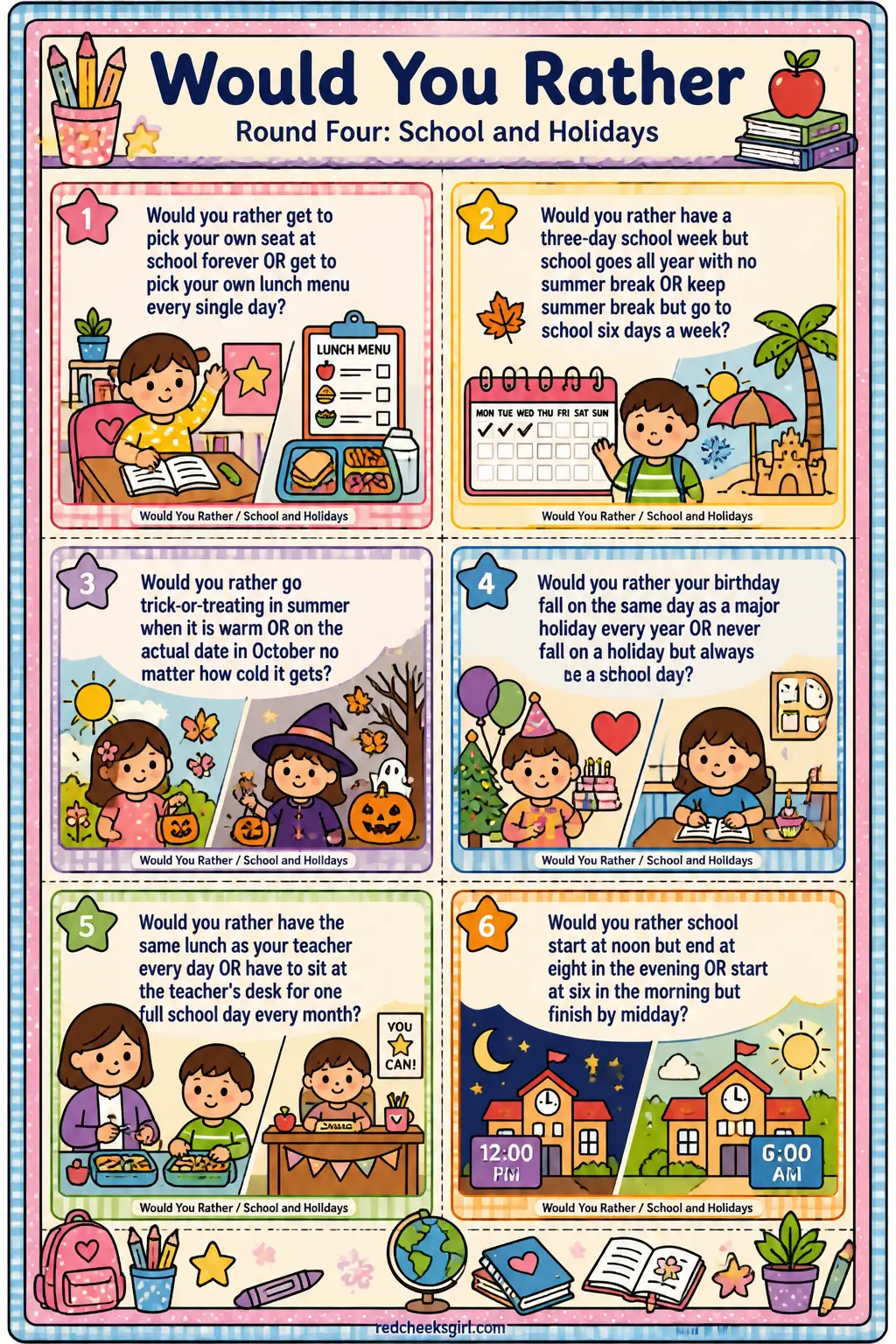 School and Holidays Cards B printable