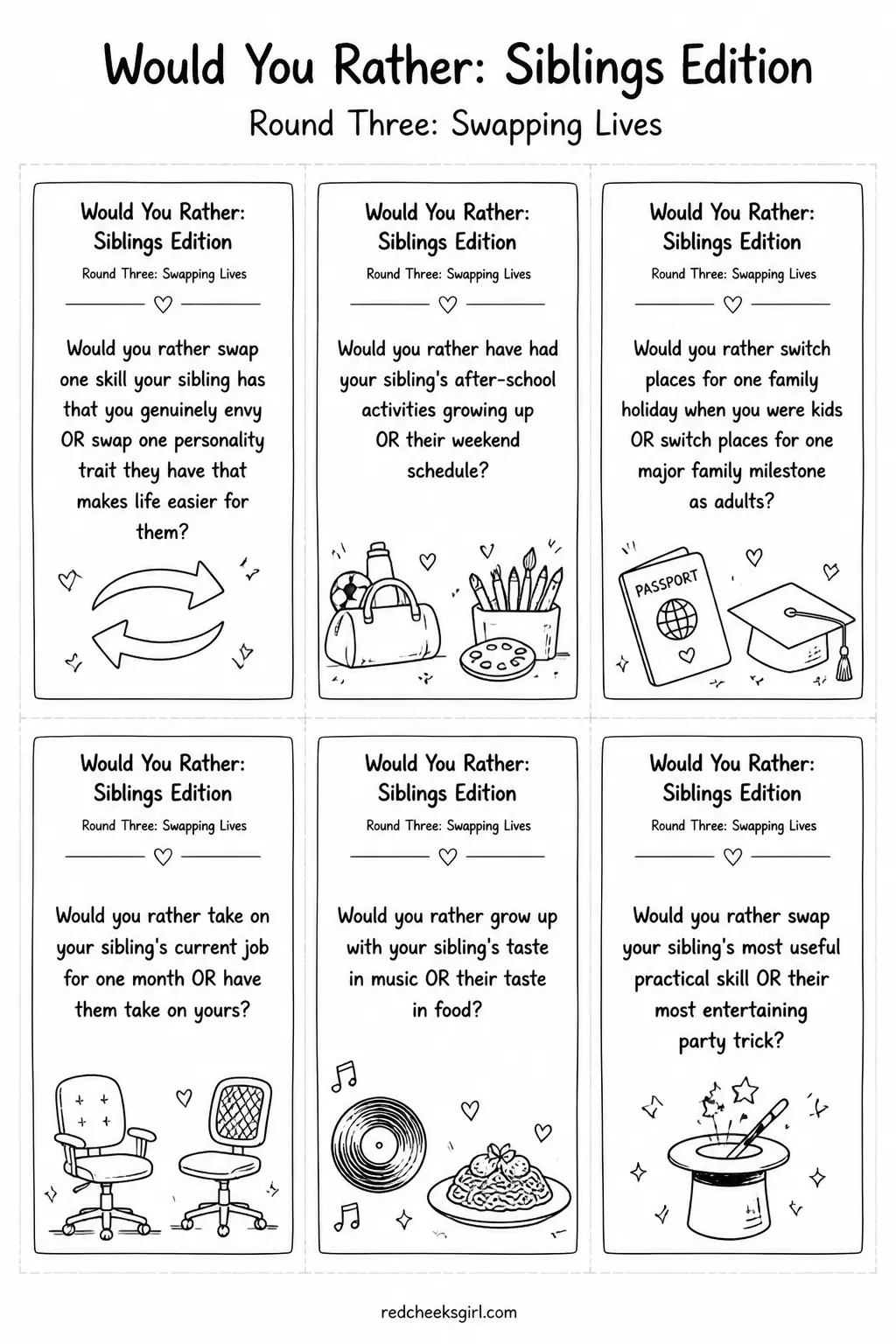 Swapping Lives Cards B printable