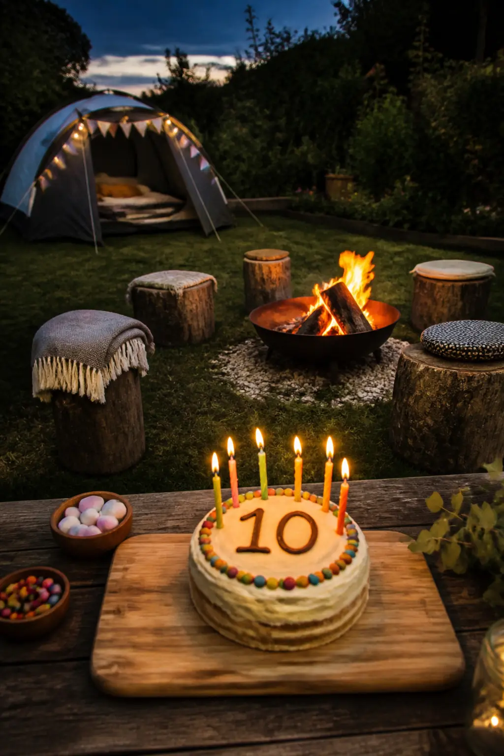 Camping in the Garden With a Fire Bowl