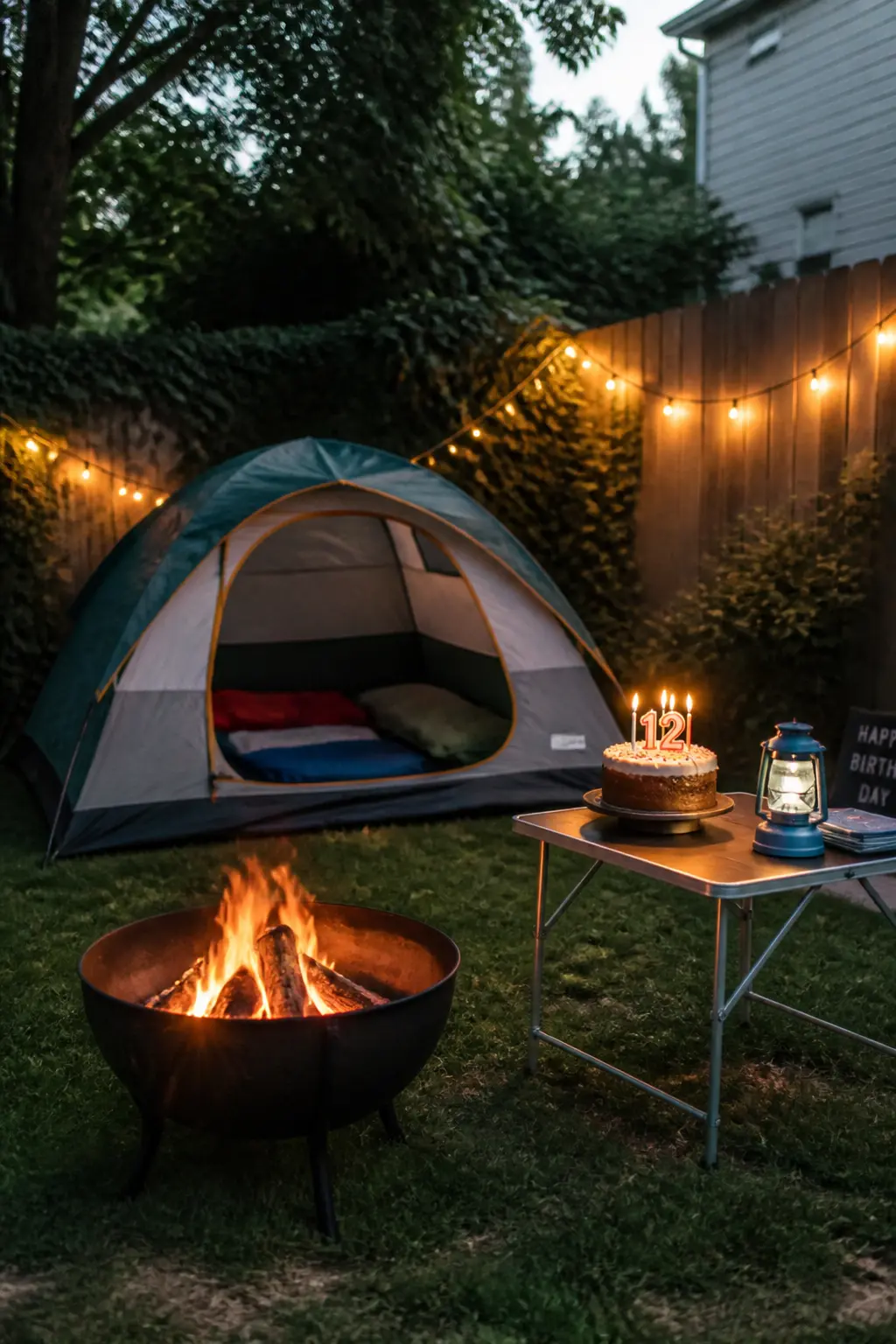 Camping in the Garden With a Fire Bowl
