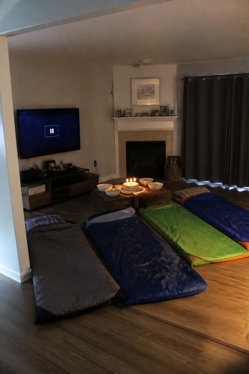 Overnight With Sleeping Bags on the Floor