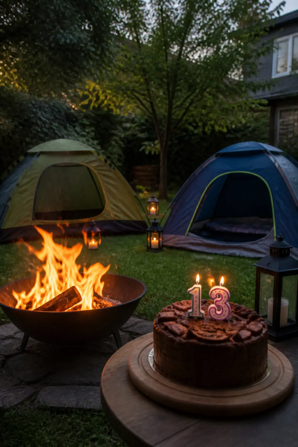 Camping in the Garden With a Fire Bowl