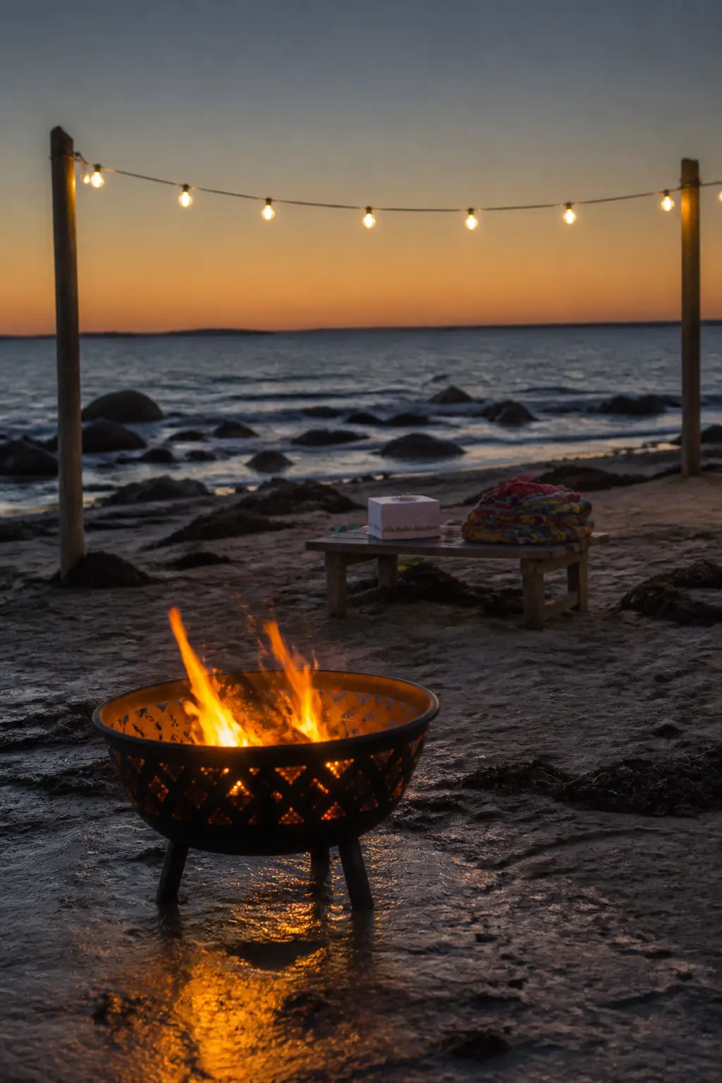 Beach Evening With a Fire Bowl