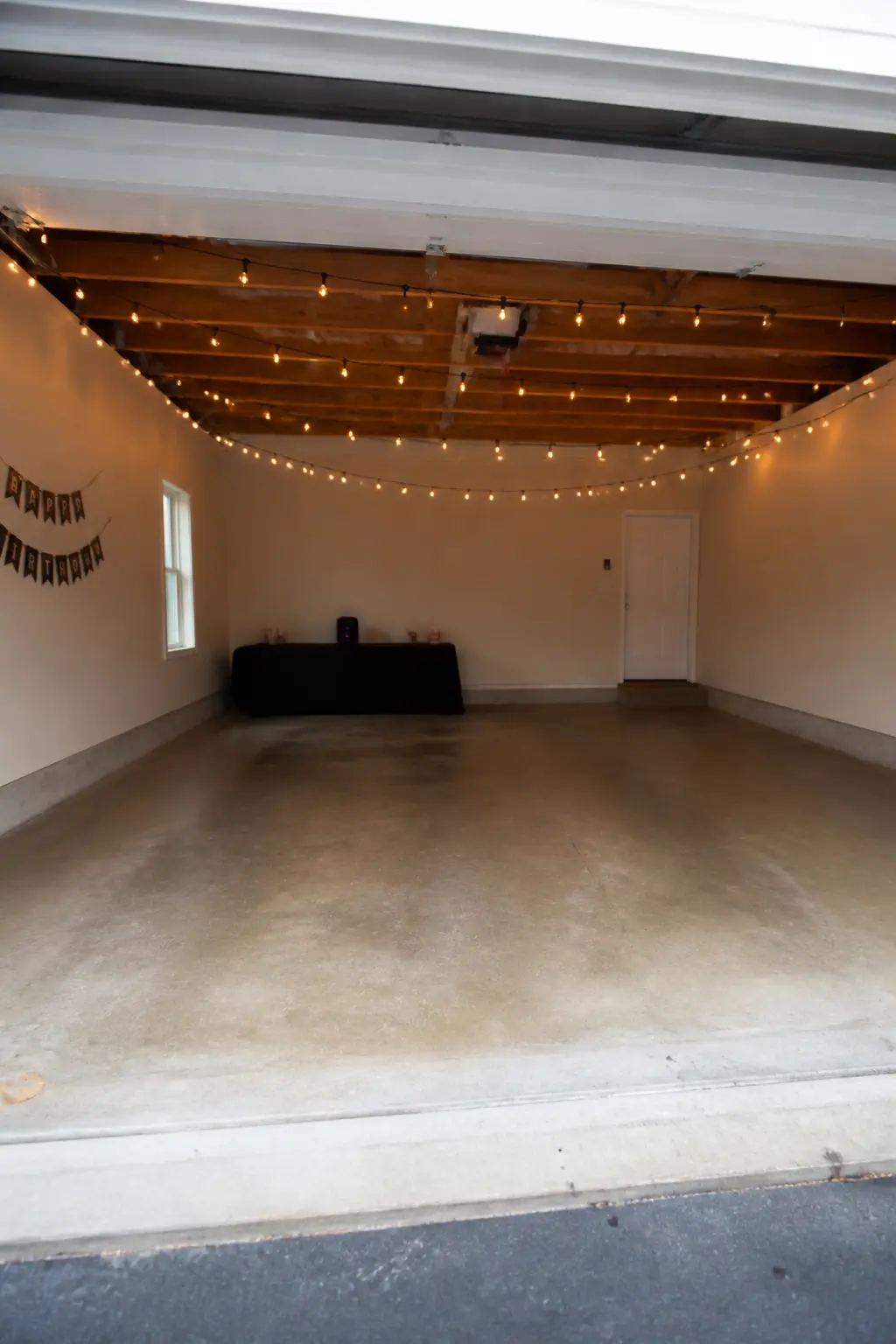 Fairy Lights Strung Across the Garage