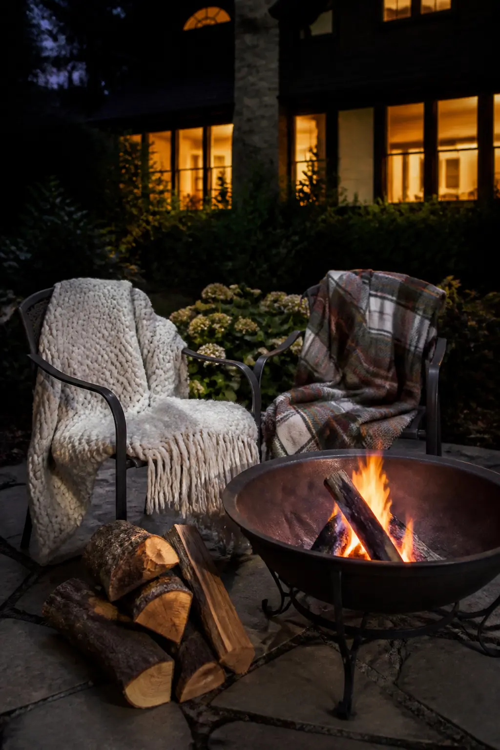 Fire Bowl With Blankets