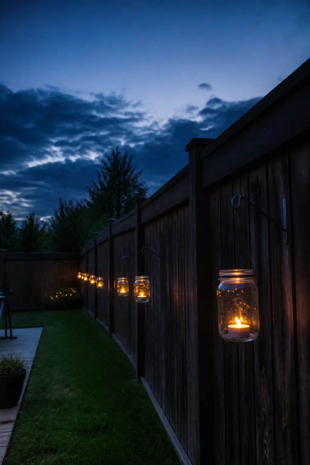 Garden Lanterns Along the Fence