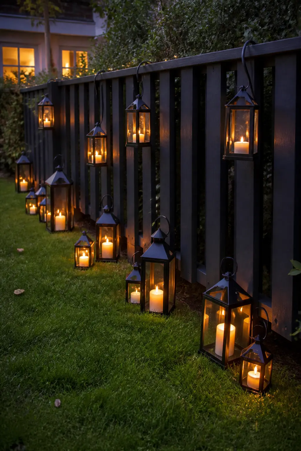 Garden Lanterns Along the Fence
