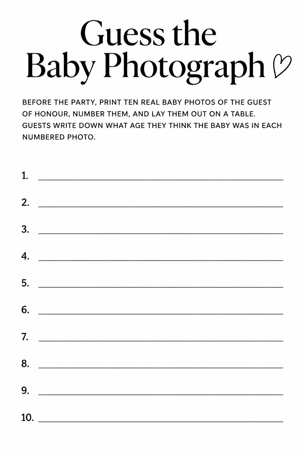 Guess the Baby Photograph printable
