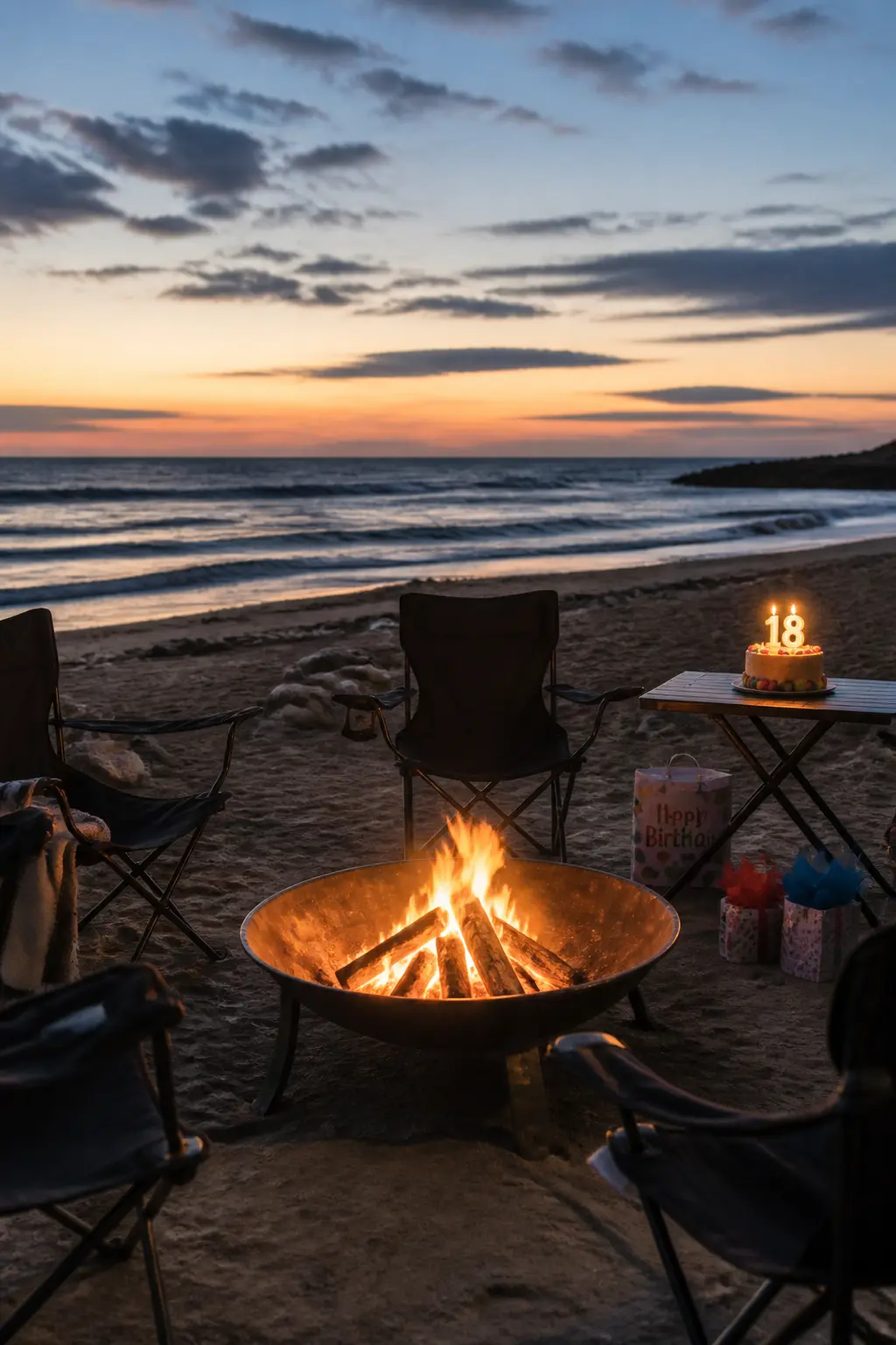 Beach Evening With a Fire Bowl