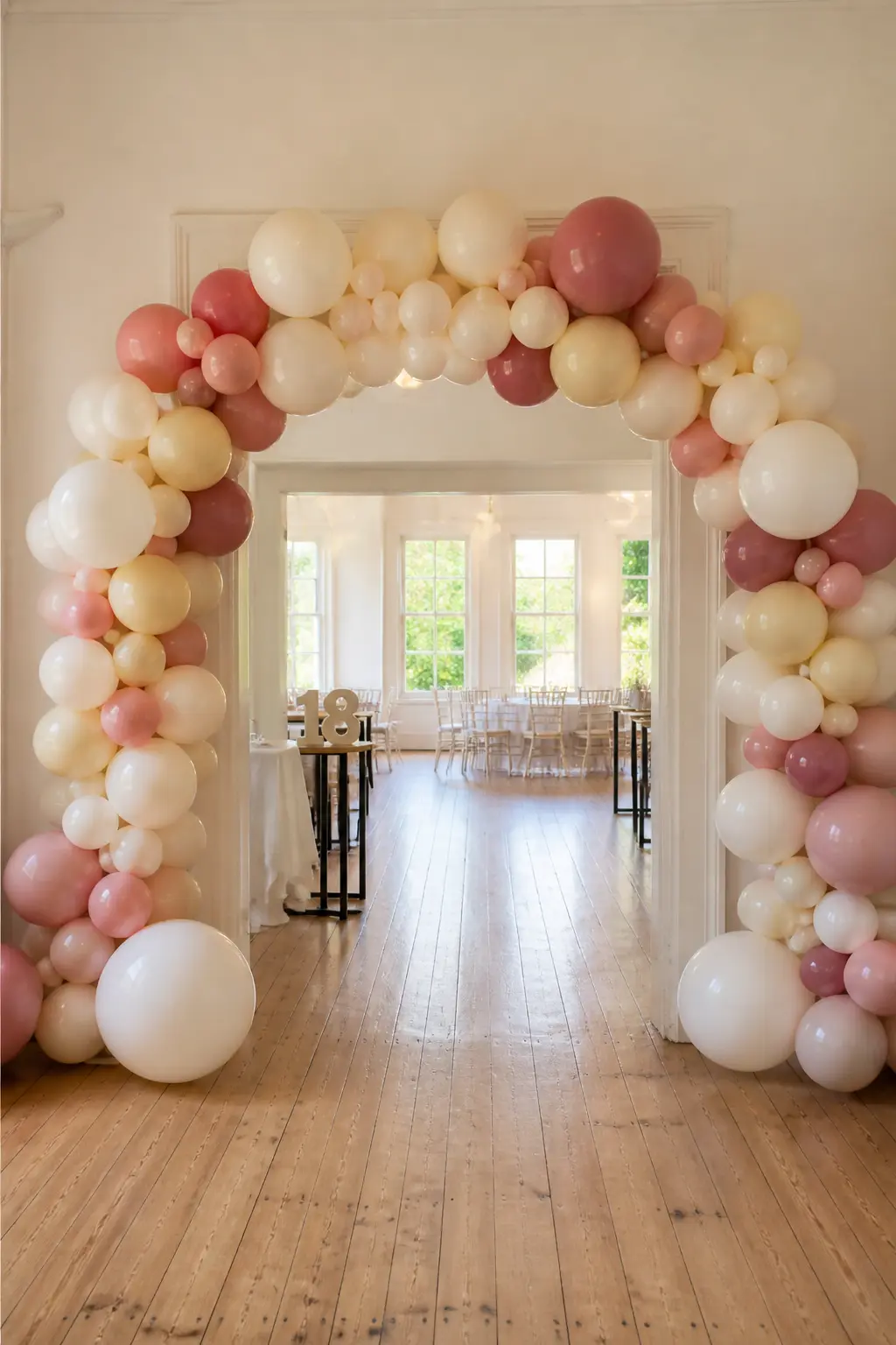 A Balloon Arch Over the Doorway Rather Than the Table