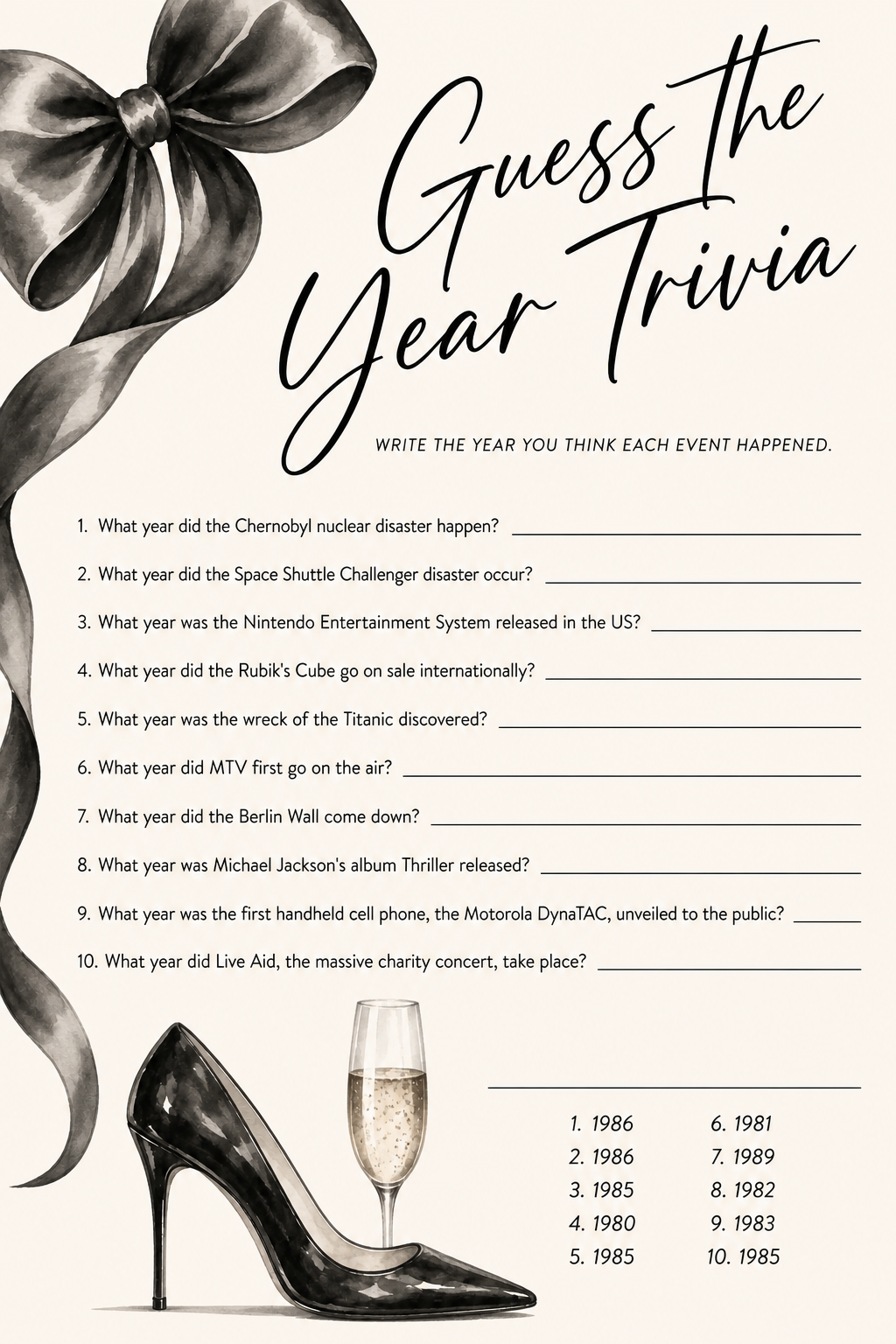 Guess the Year Trivia printable
