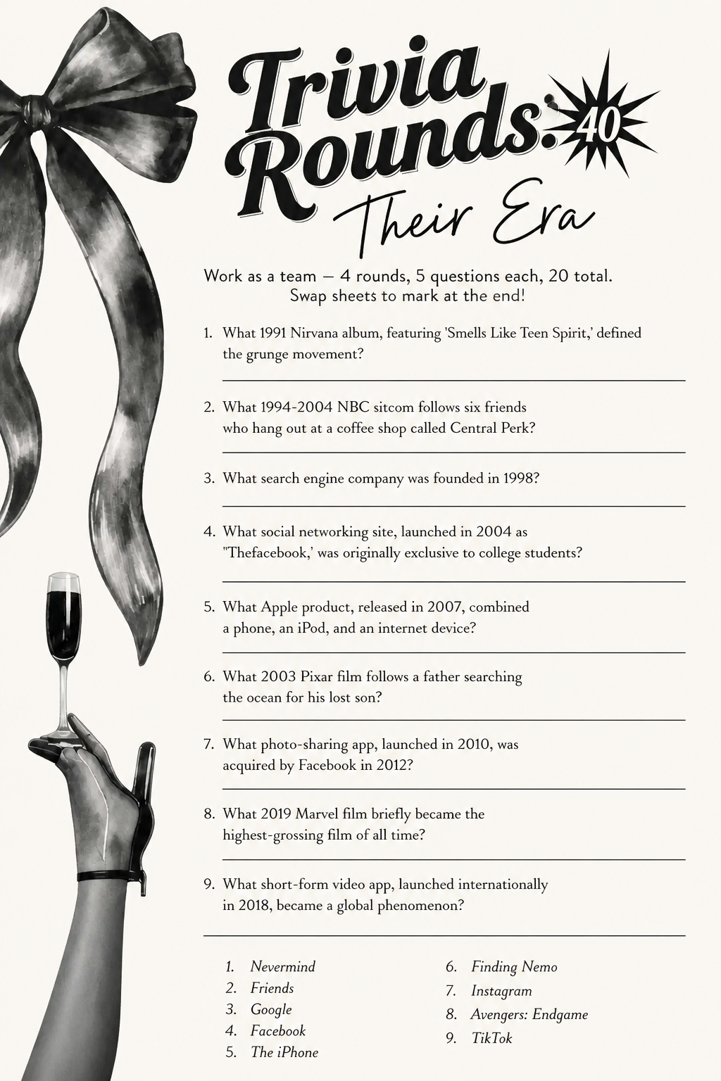 Trivia Rounds Their Era printable