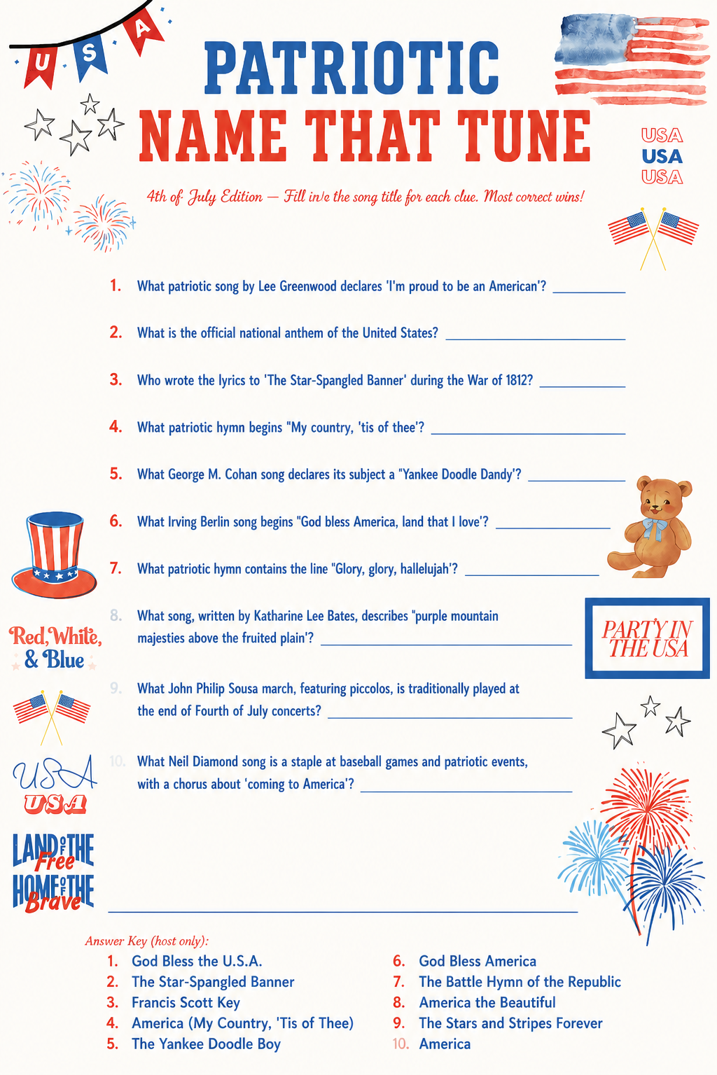 Patriotic Name That Tune printable