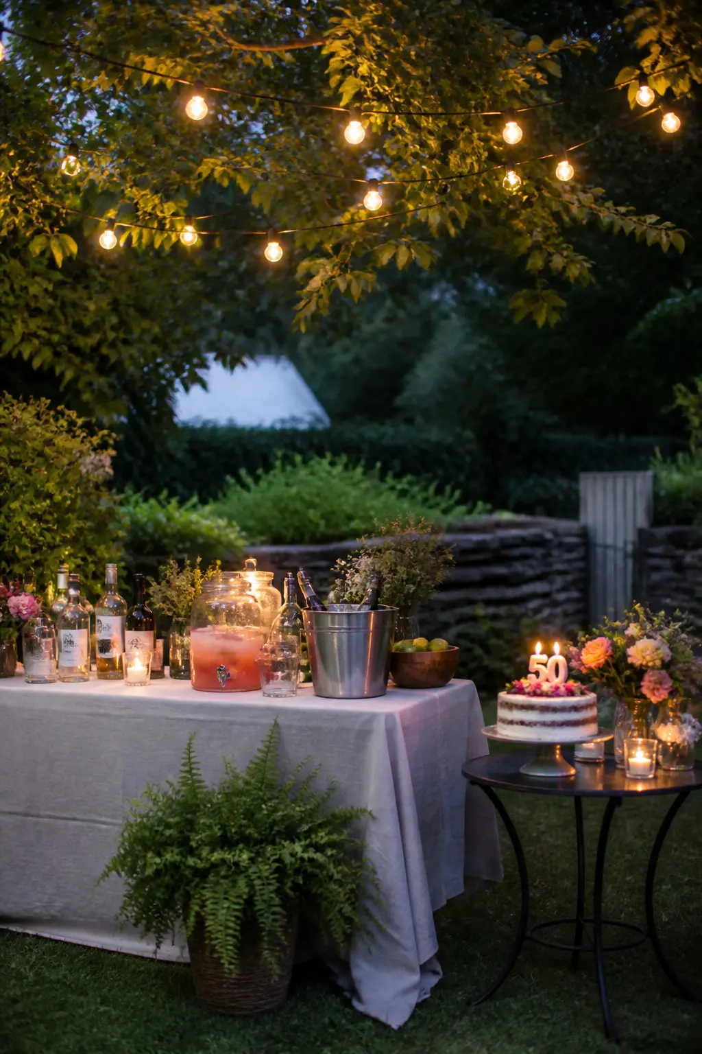 Garden Bar With Hired Lighting