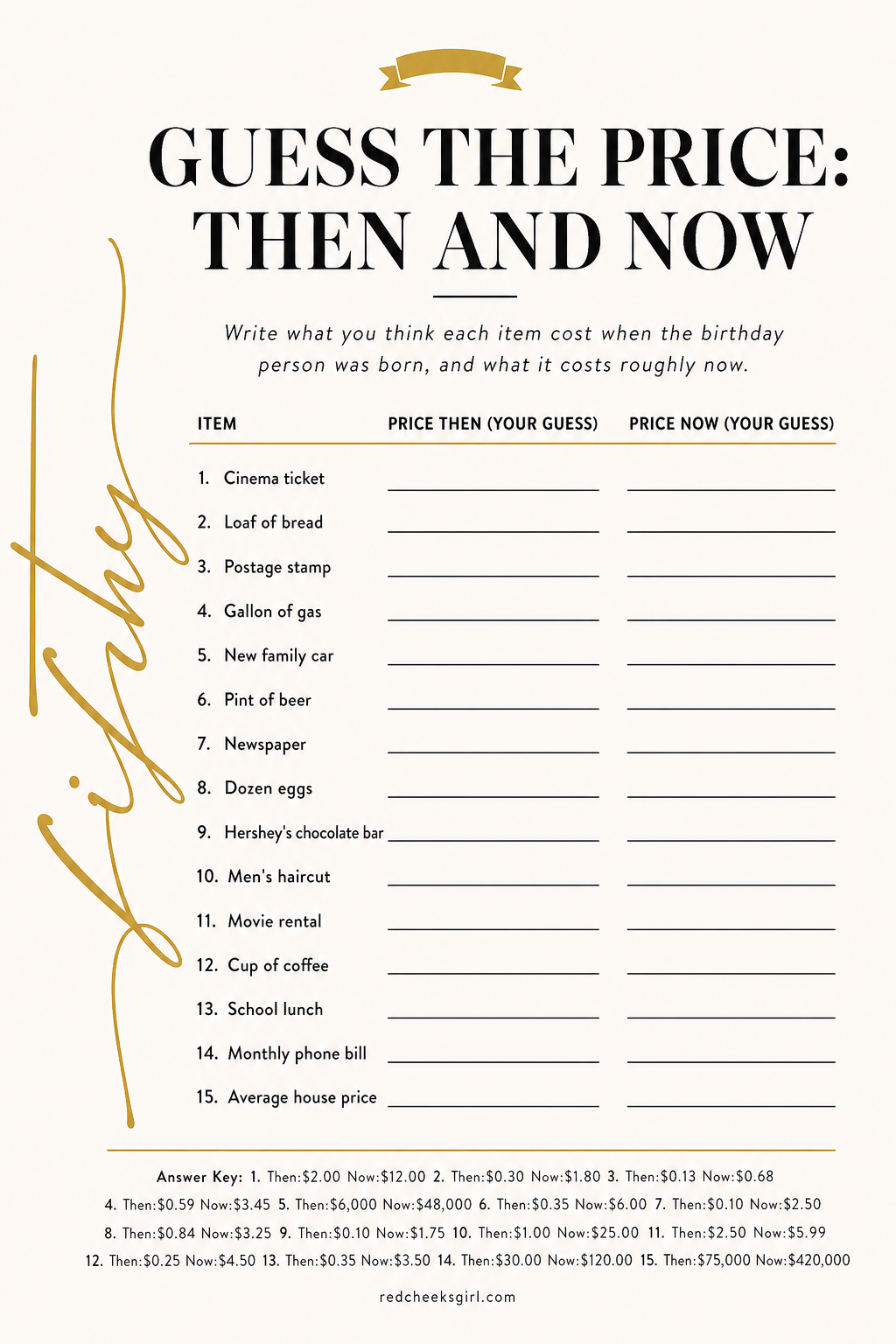 Guess the Price Then and Now printable