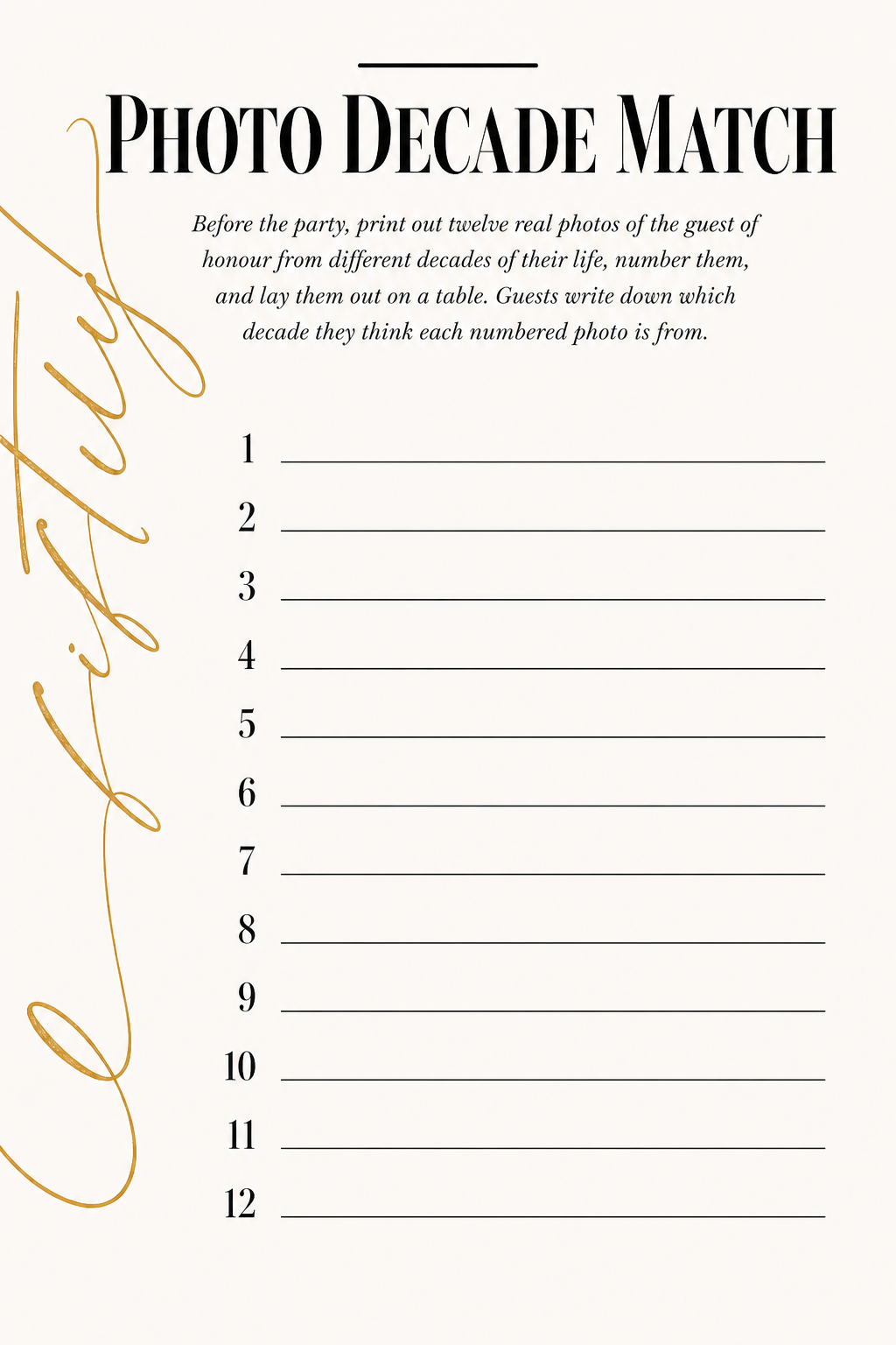 Photo Decade Match printable