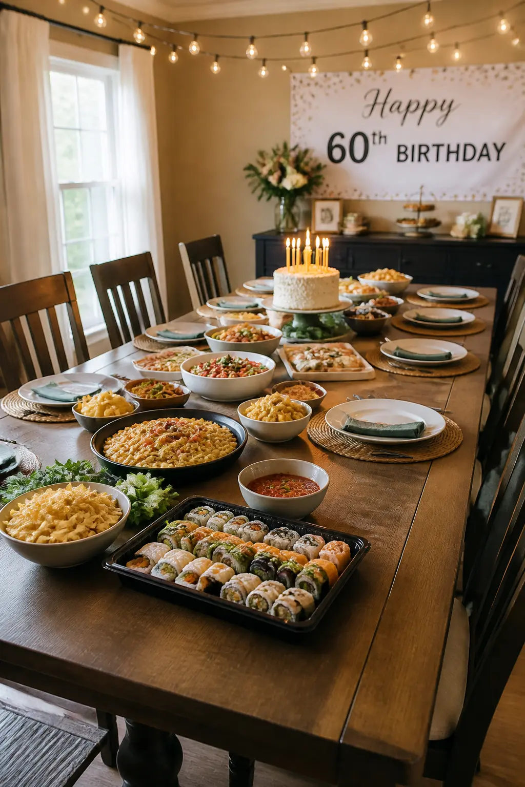 Food Ordered In for a Long Table