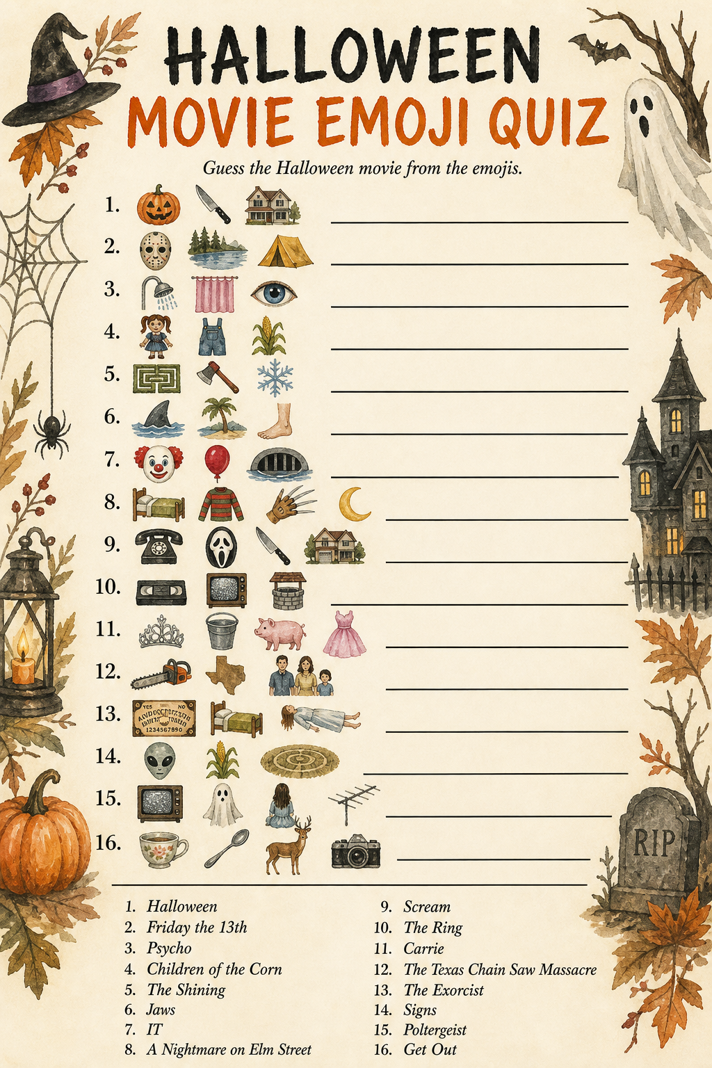 Halloween Movie Emoji Quiz printable