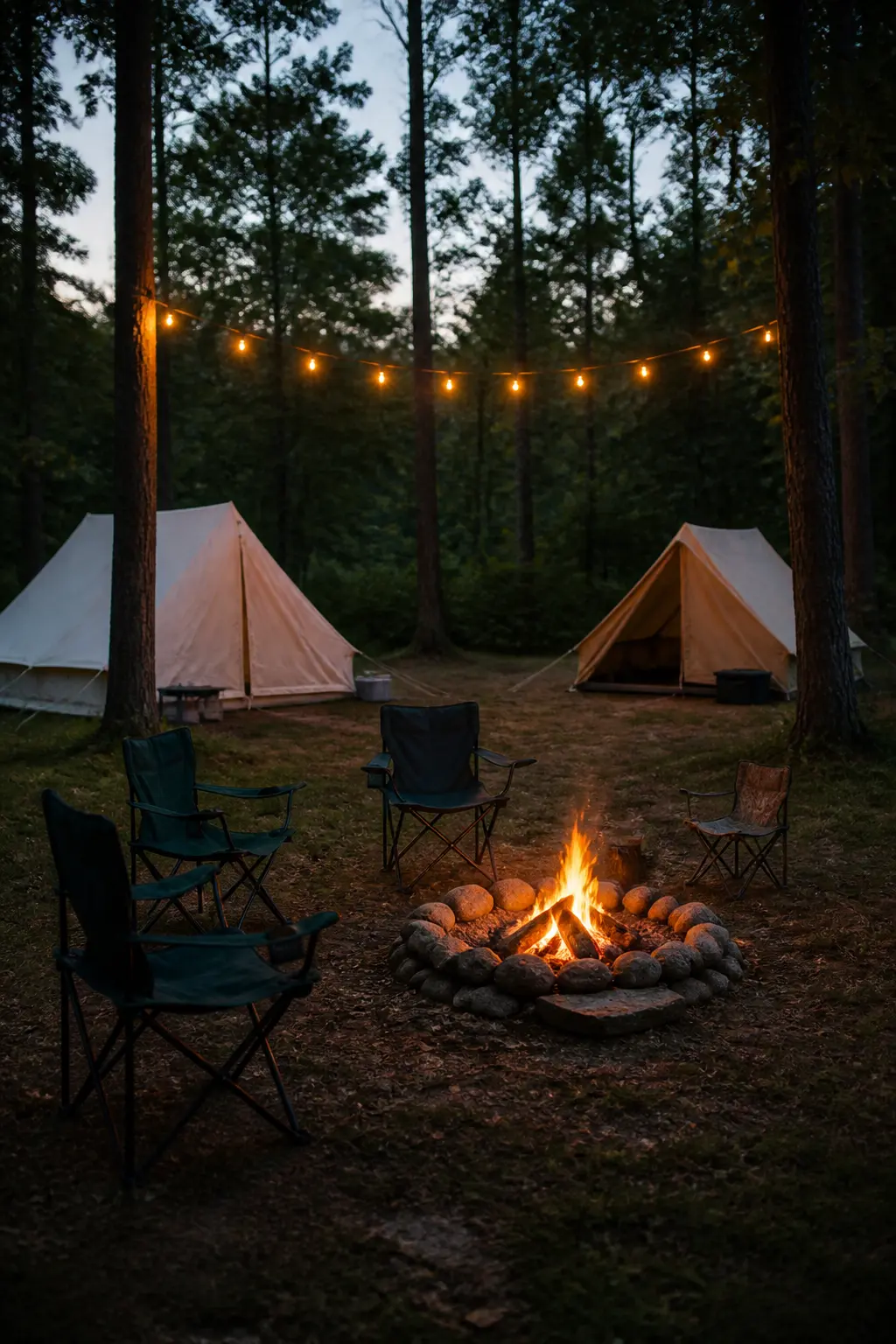 Camping With Two Tents and a Fire