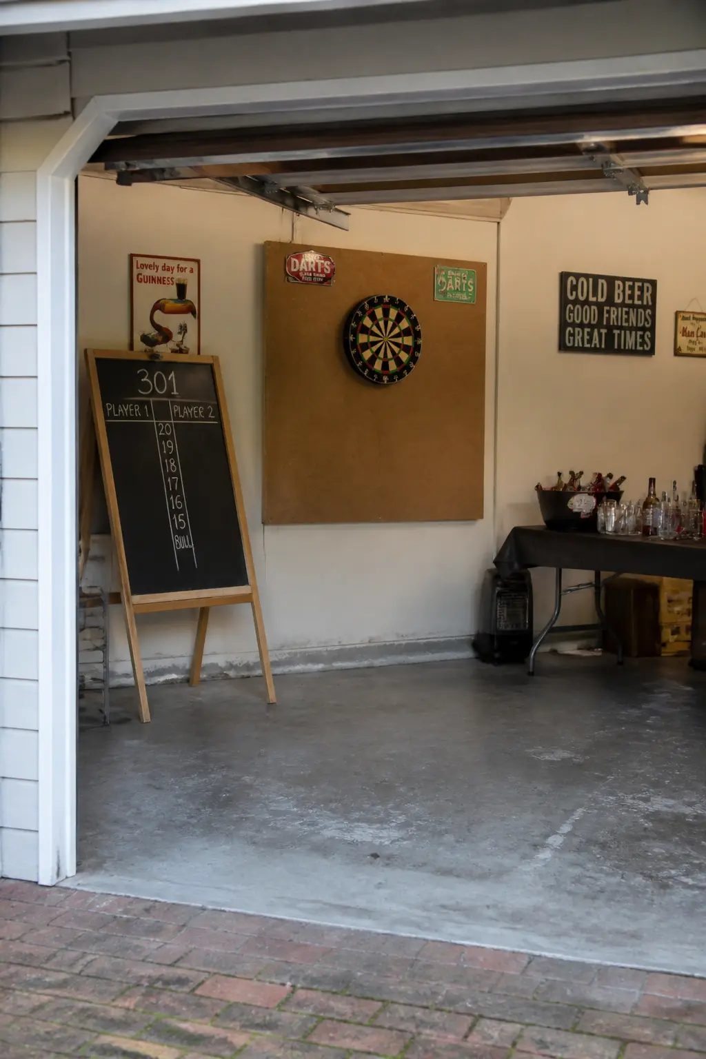 Darts Board Set Up in the Garage