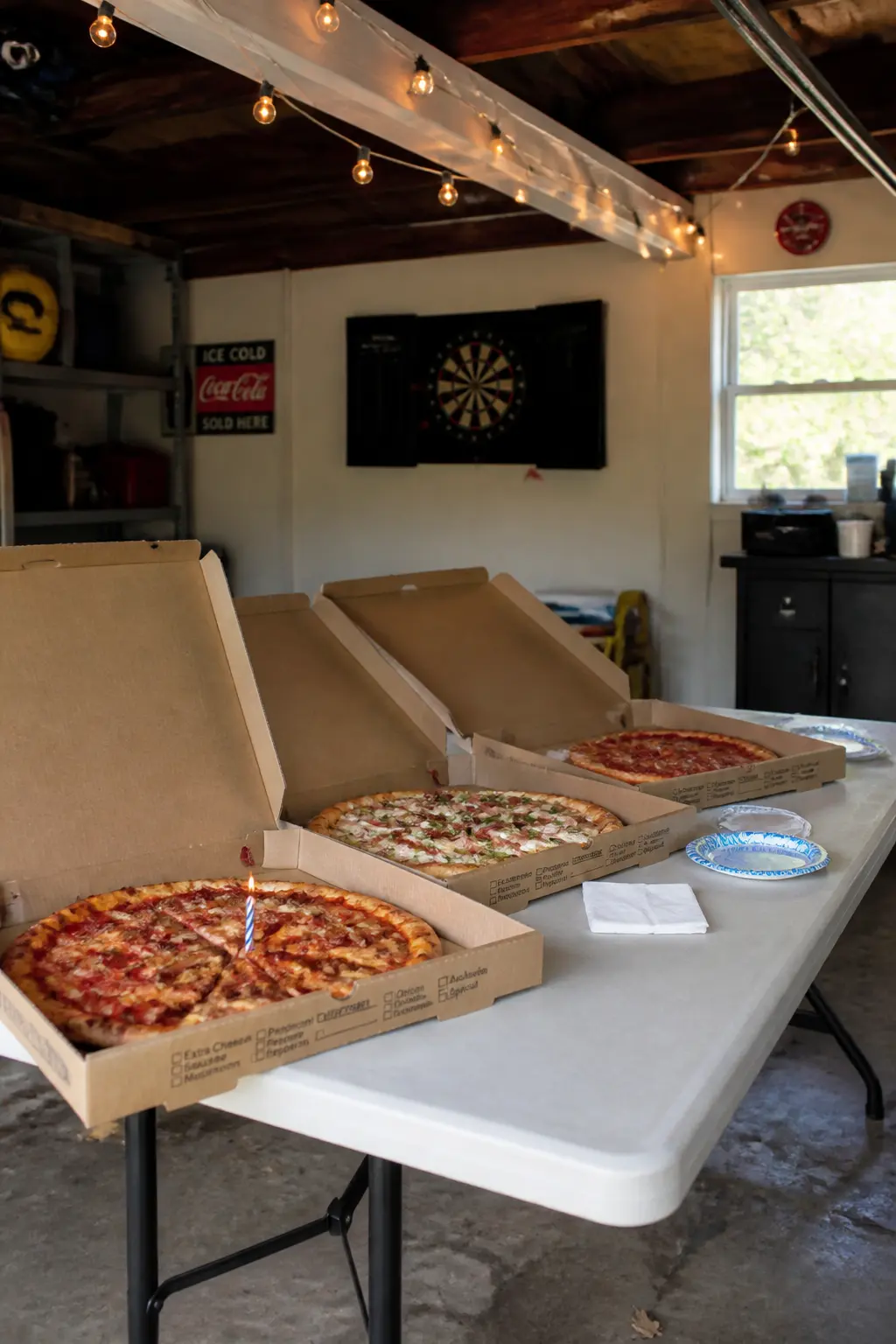 Darts and Pizza in the Garage