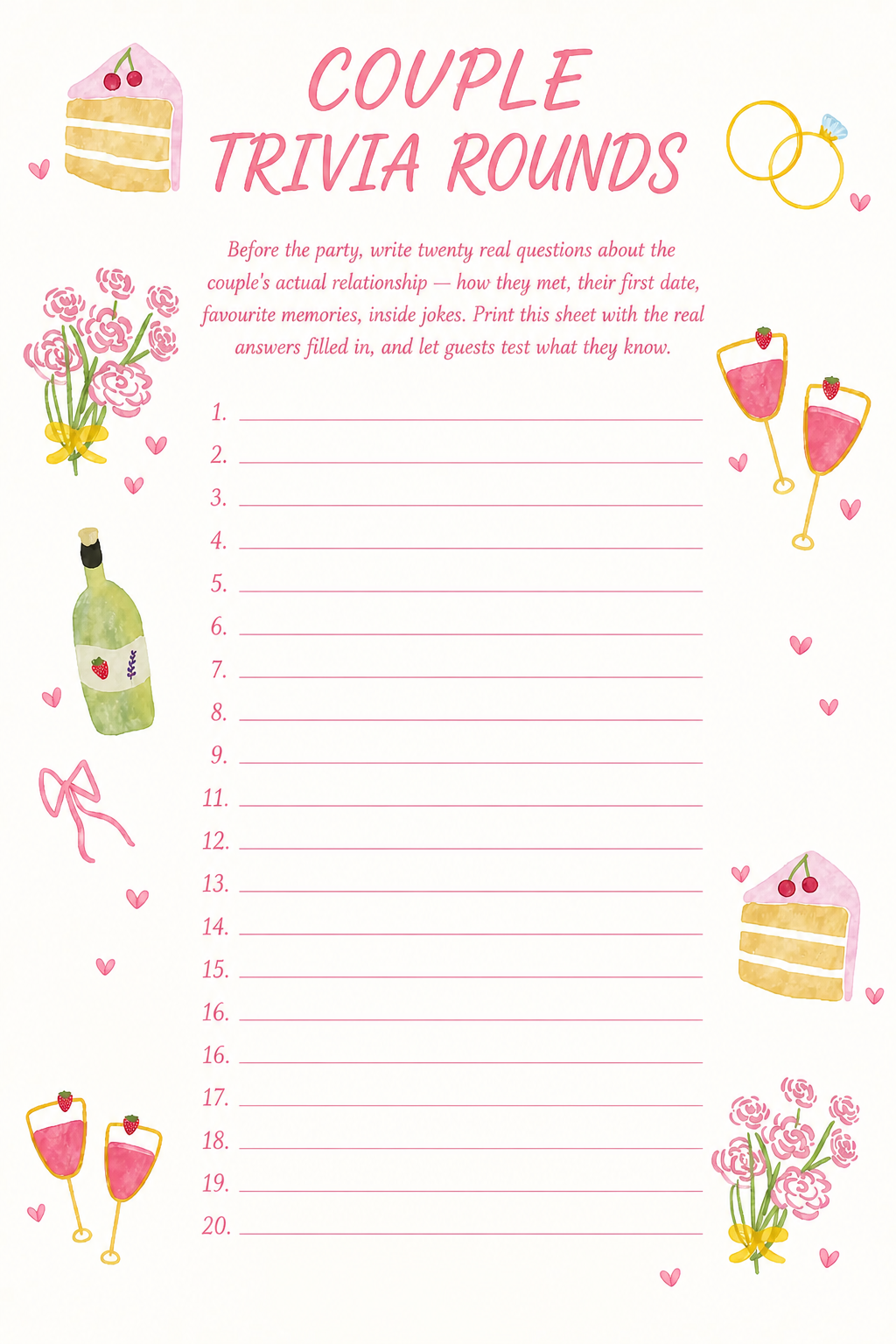 Couple Trivia Rounds printable