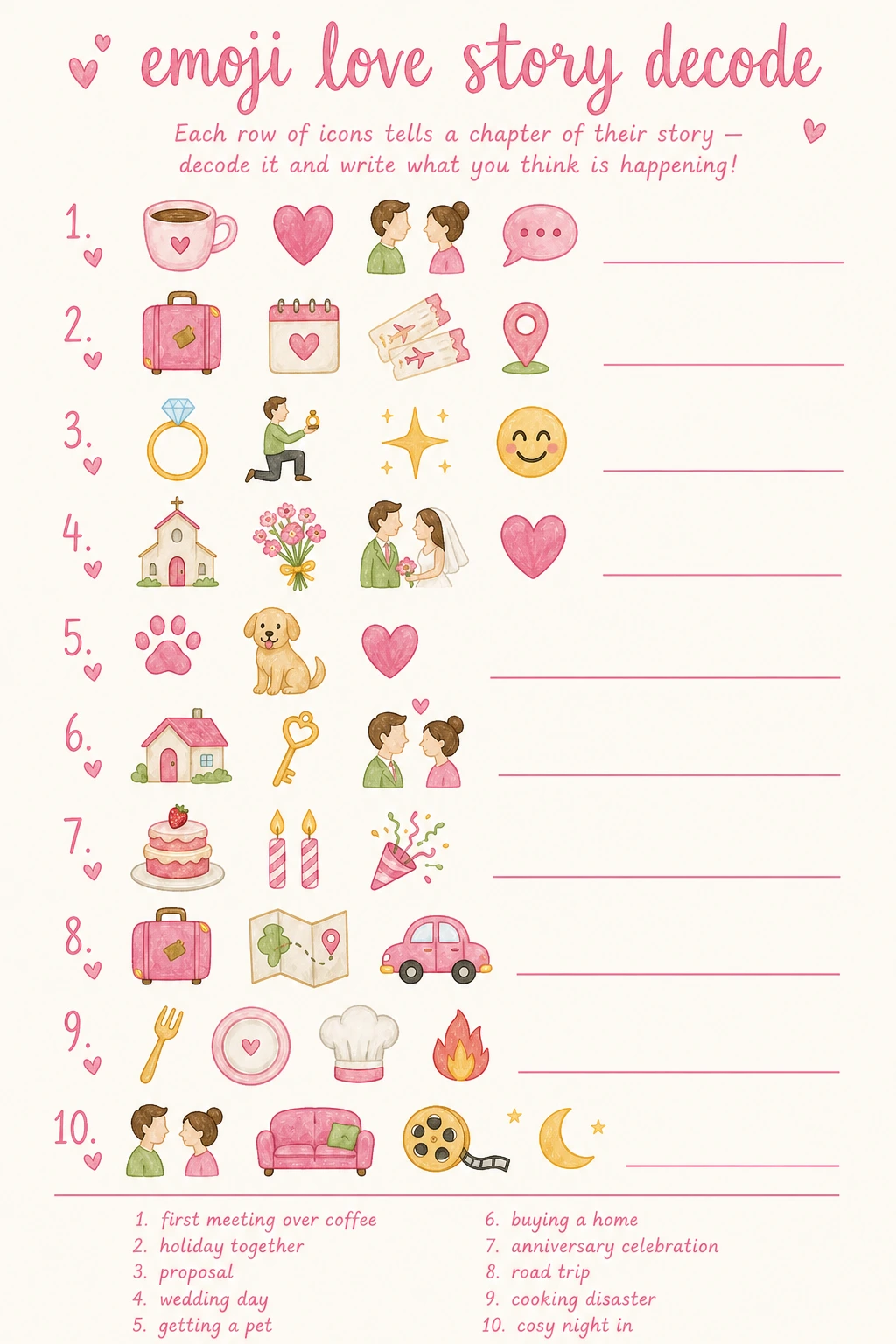 Emoji Love Story Decode printable