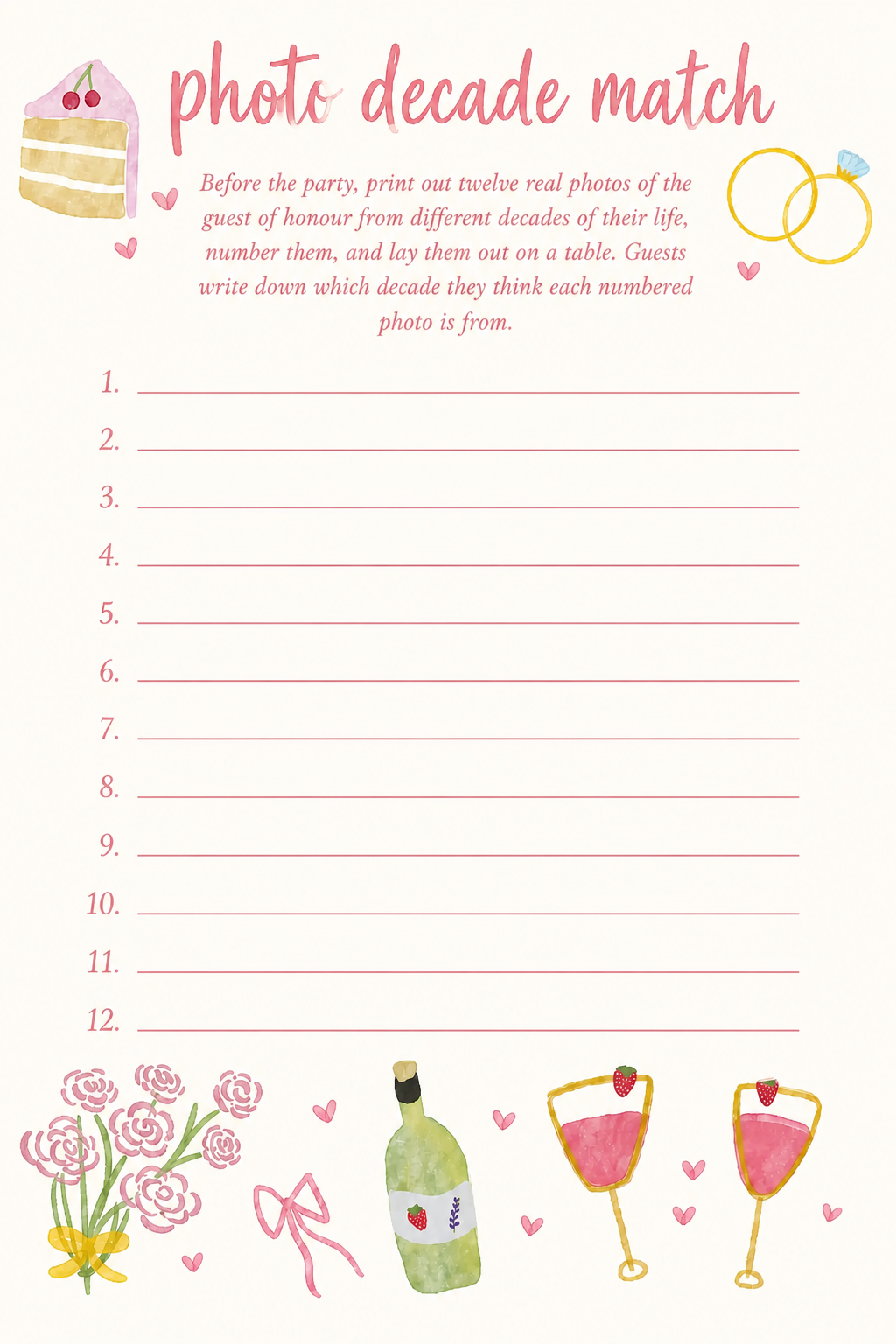 Photo Decade Match printable