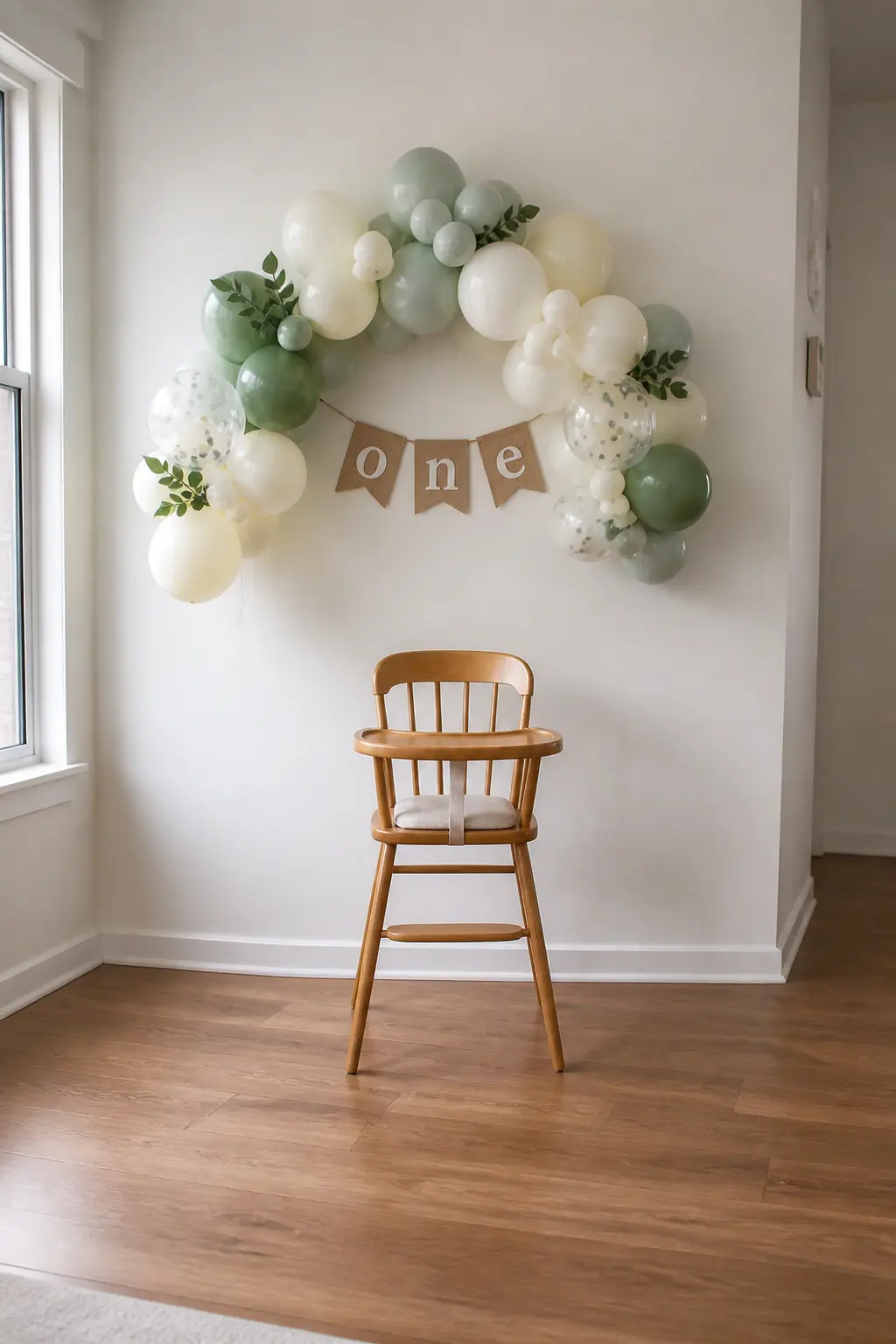 A Balloon Arch Over the Highchair Alone