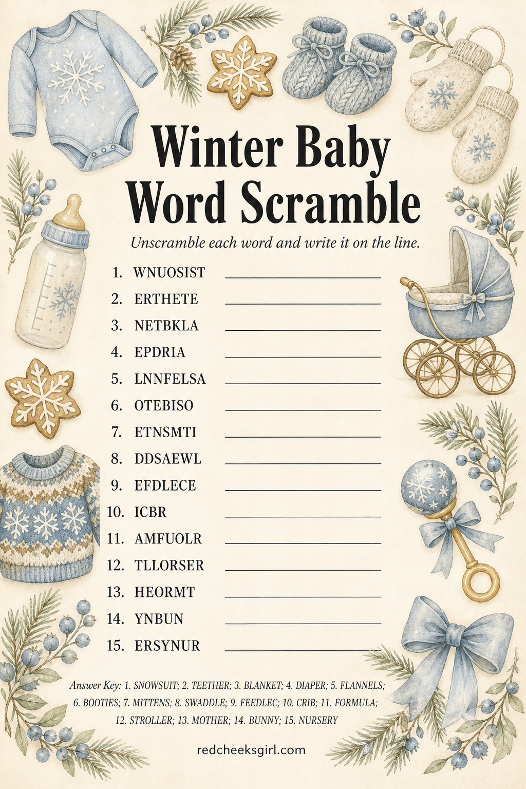 Winter Baby Word Scramble printable