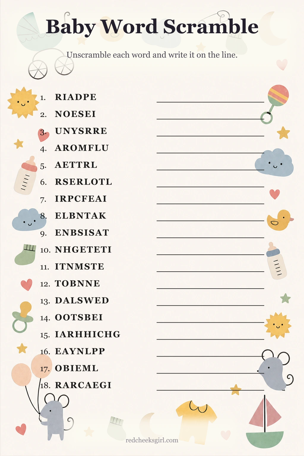 Baby Word Scramble printable