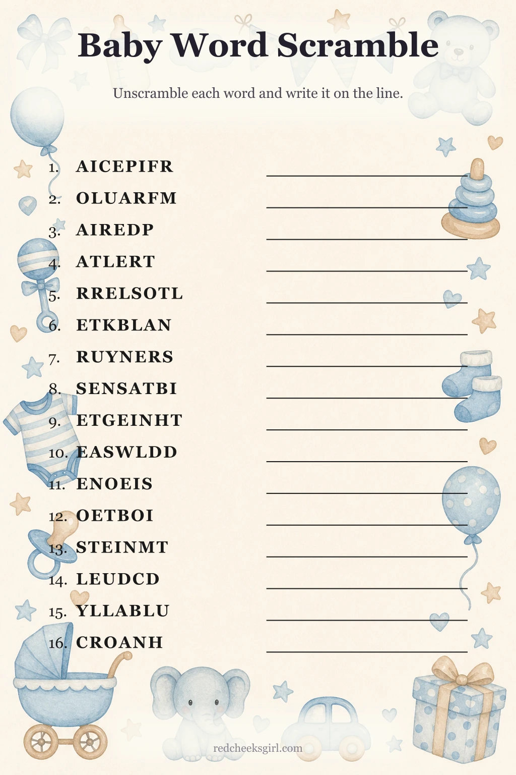 Baby Word Scramble printable