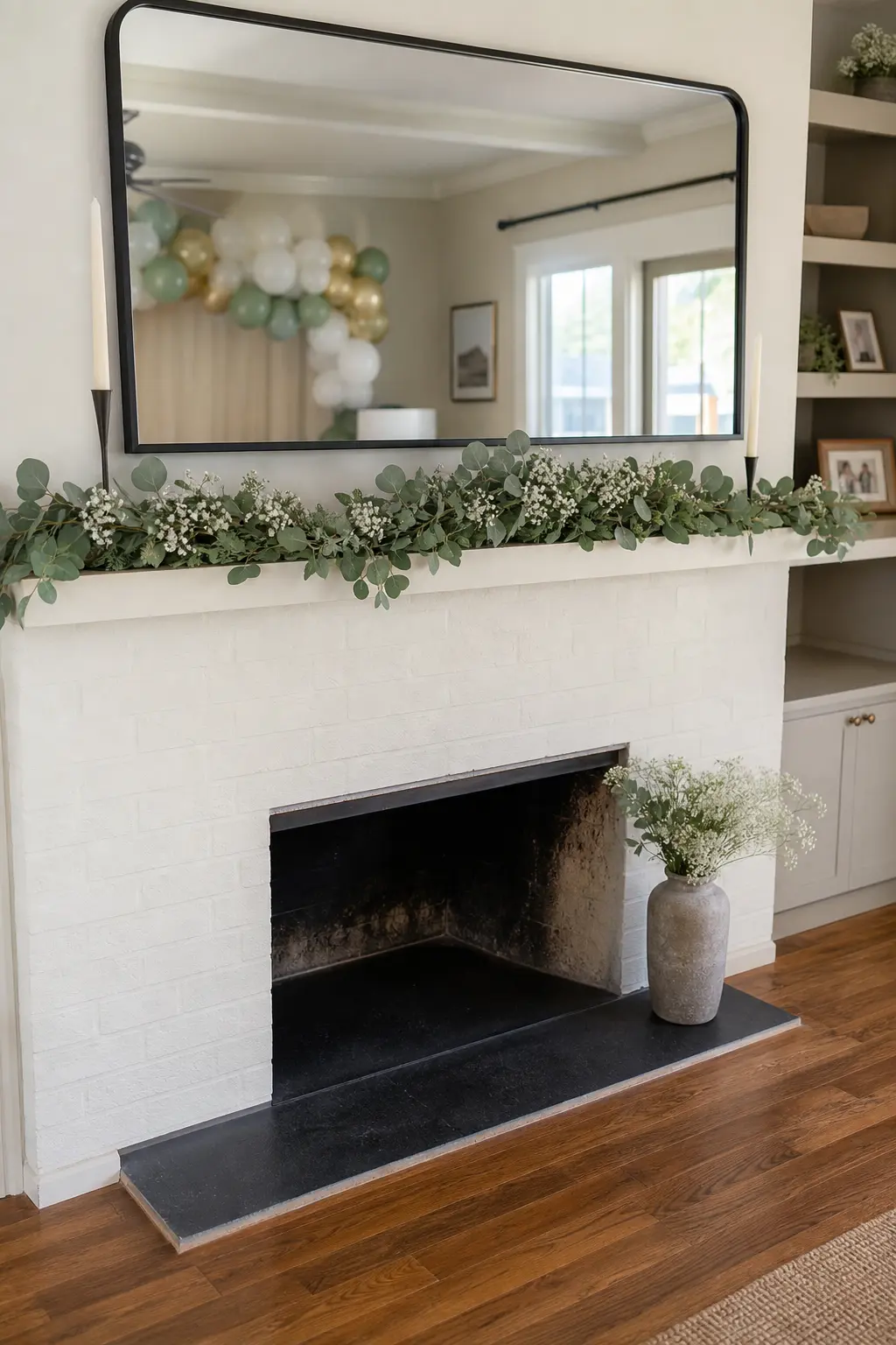A Single Greenery Garland Along the Mantel