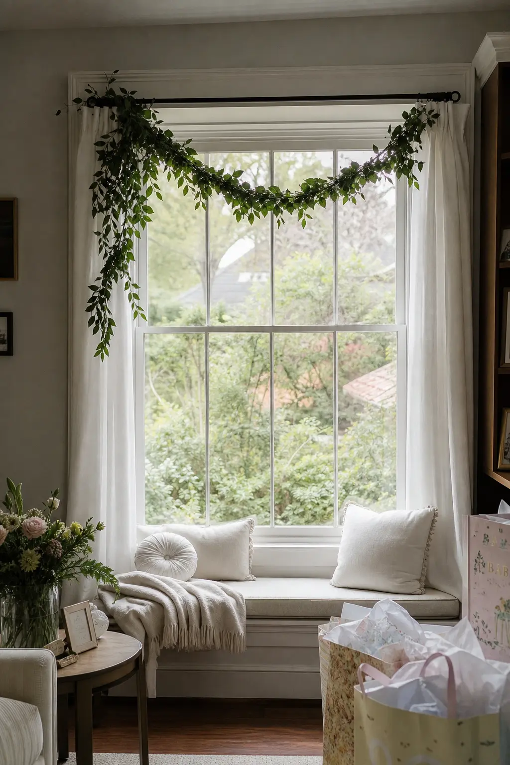 A Window Styled with a Single Garland