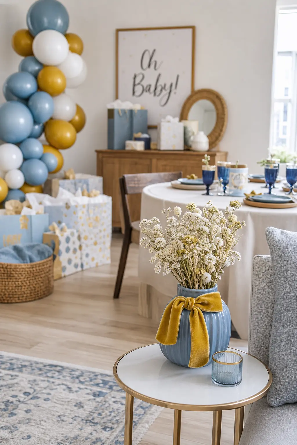 Dusty Blue With Mustard Accents
