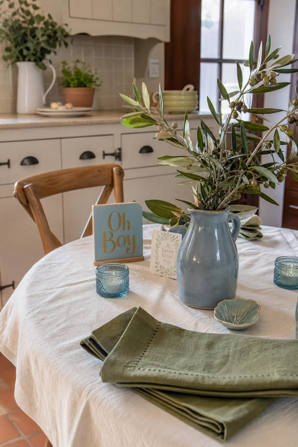 Dusty Blue With Olive Green