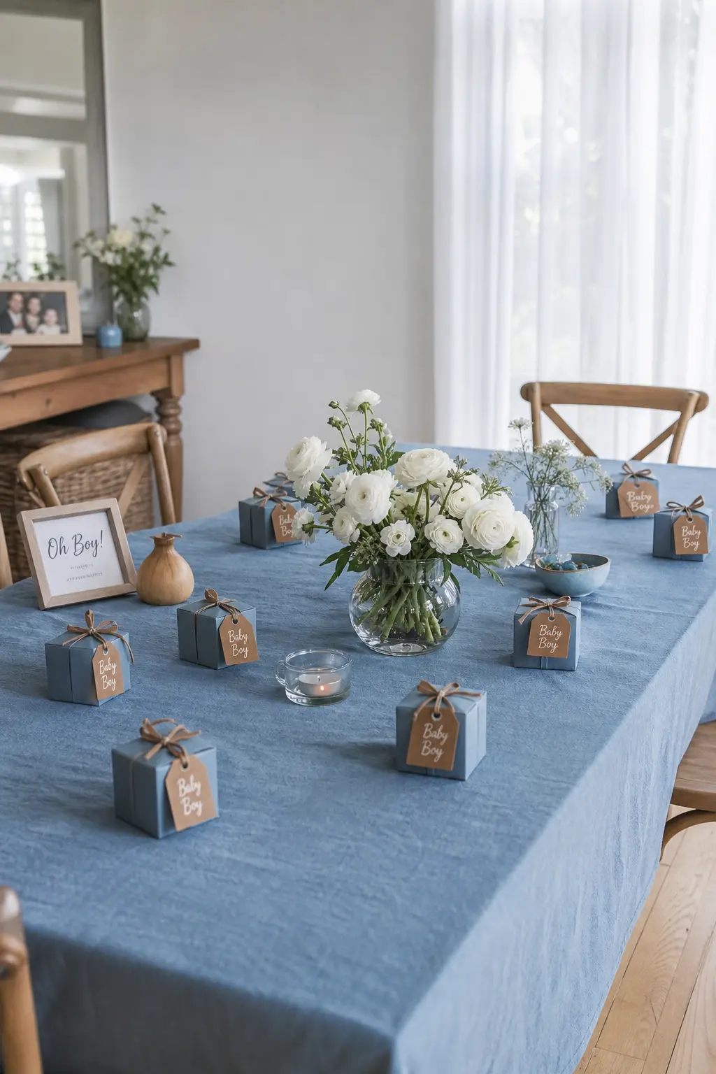 Dusty Blue With Warm Brown Leather Details