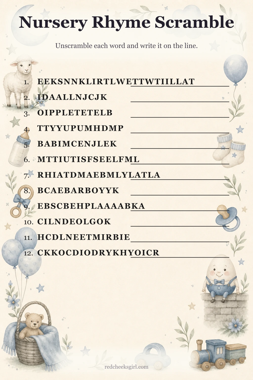 Nursery Rhyme Scramble printable