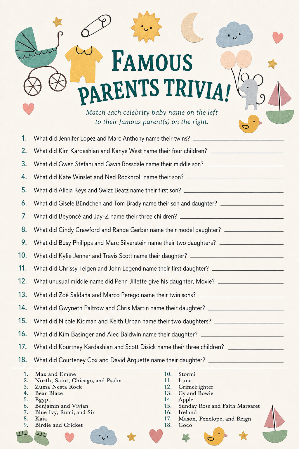 Famous Parents Trivia printable