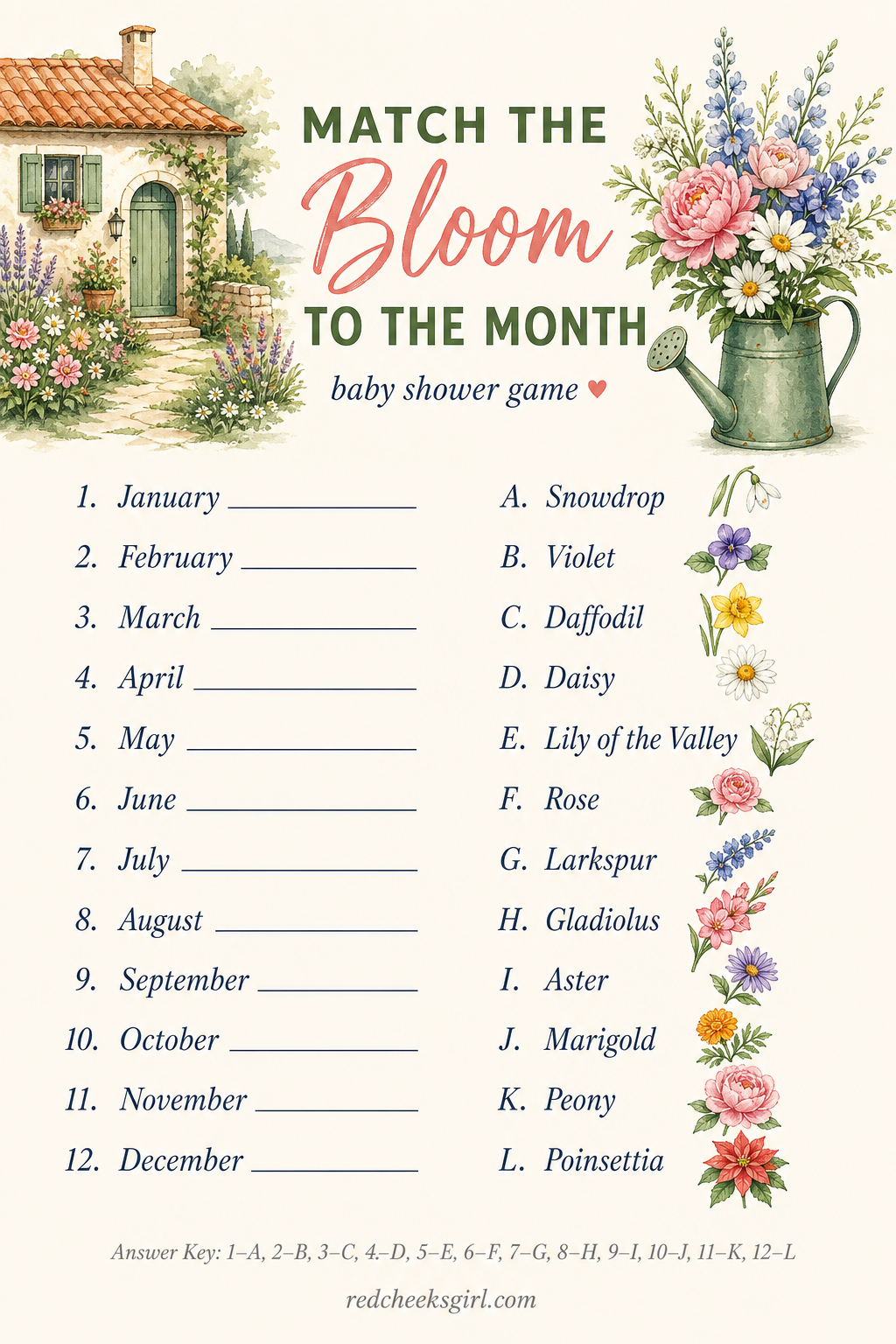 Match the Bloom to the Month printable