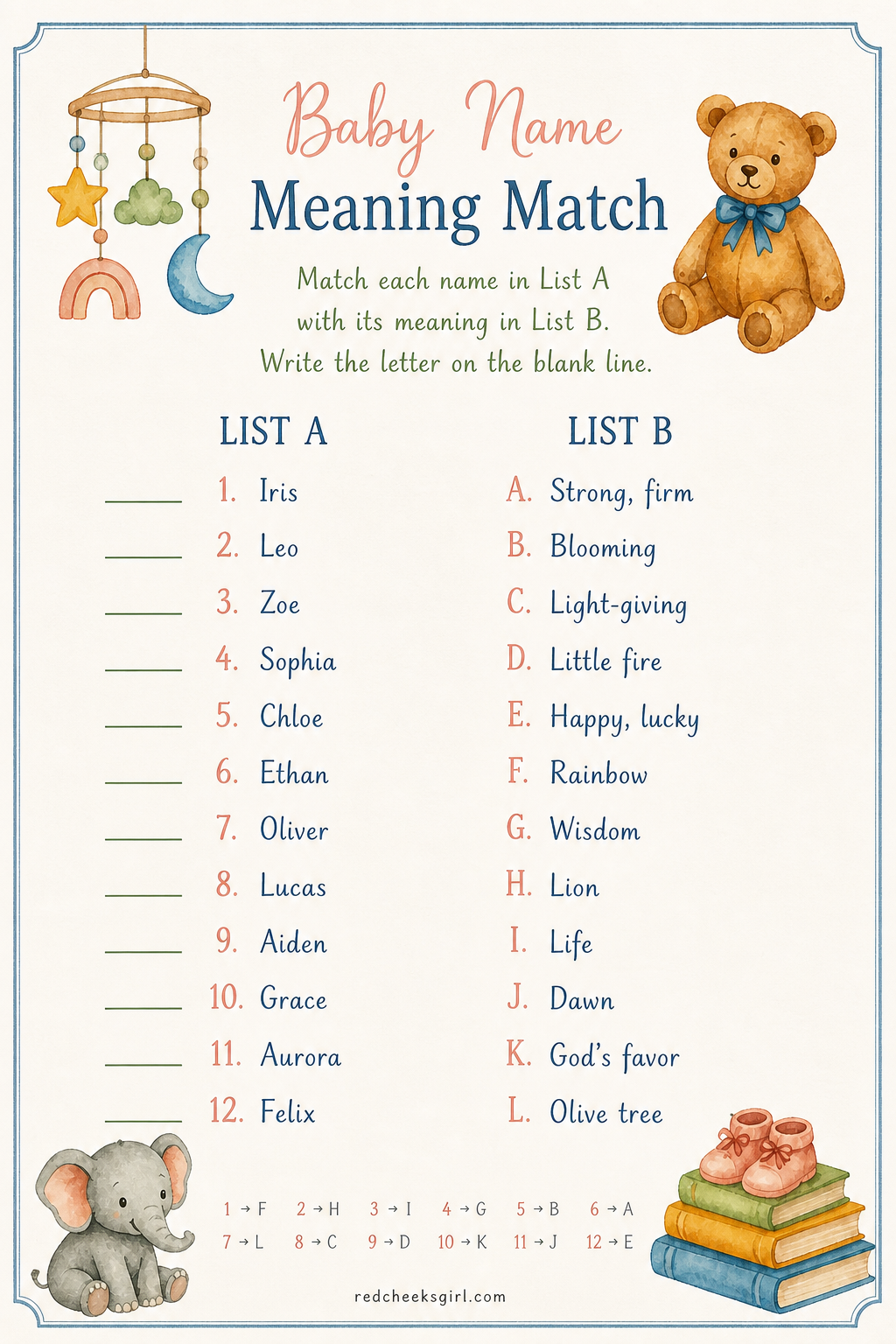 Baby Name Meaning Match printable