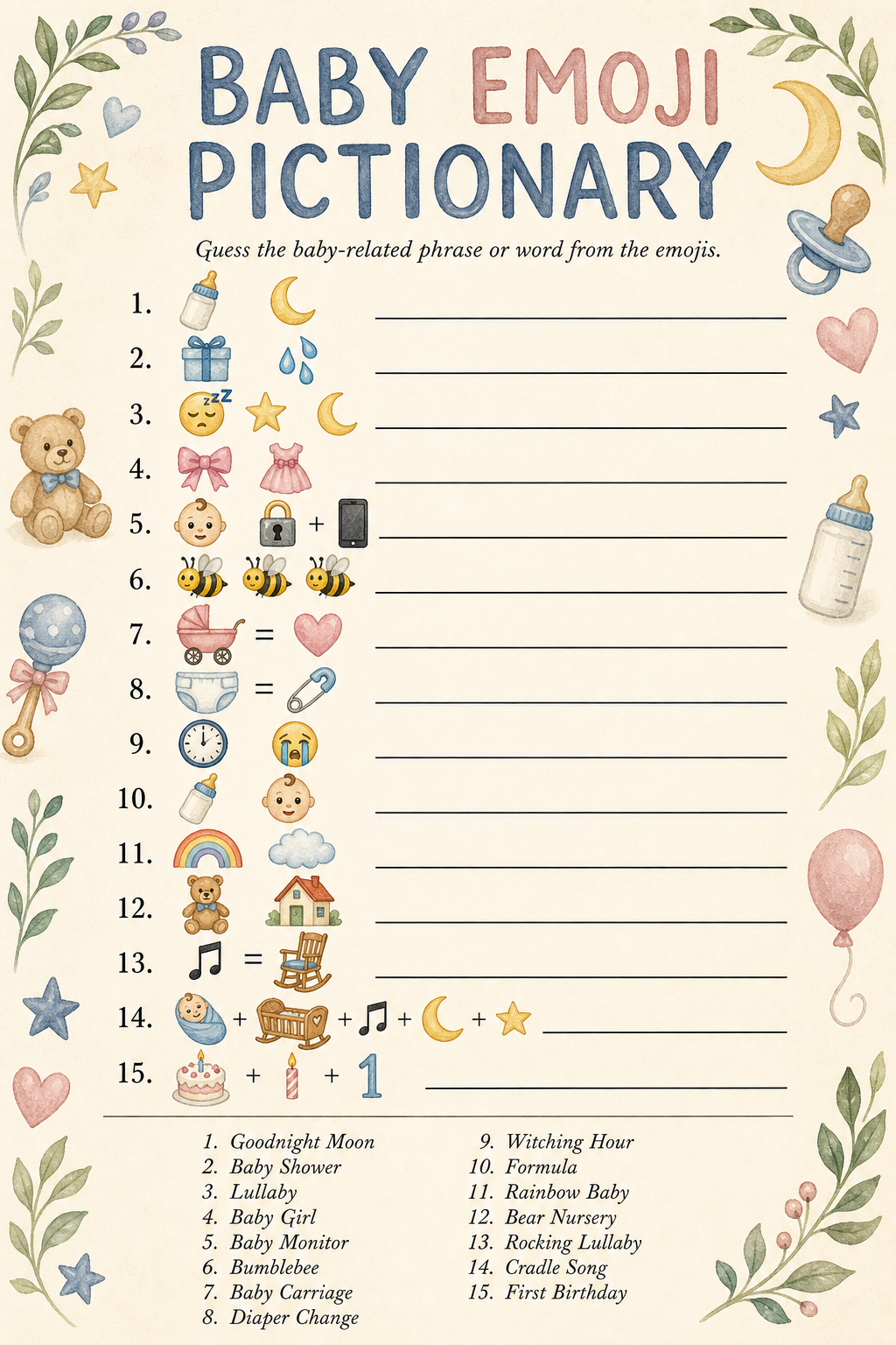 Baby Emoji Pictionary printable