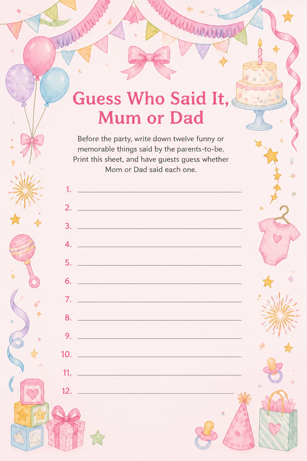 Guess Who Said It, Mum or Dad printable