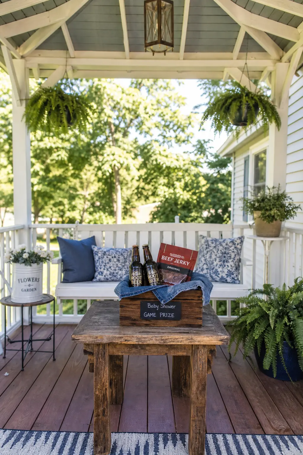 Craft Root Beer and Beef Jerky Basket — A small basket holding two or three bottles of craft root beer and a bag of good beef jerky gives a dad at the shower