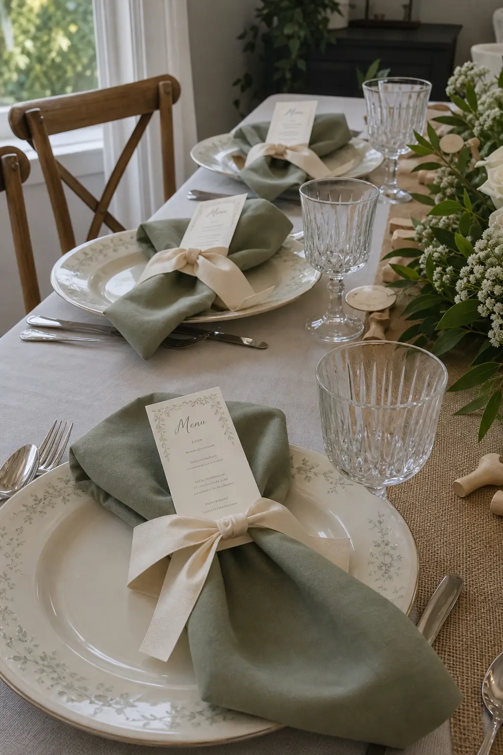 A Folded Menu Tucked Under the Same Ribbon as the Napkin